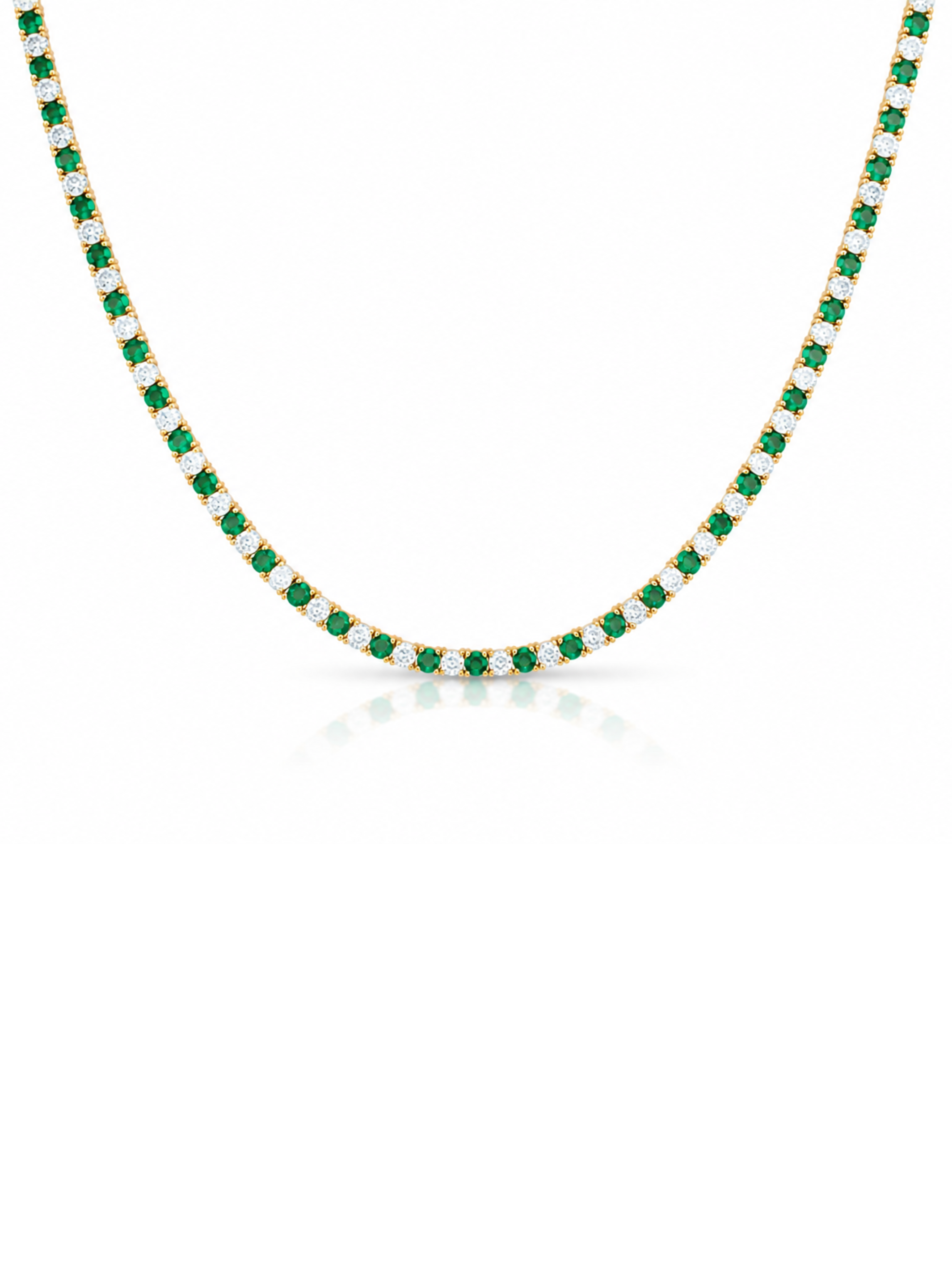 Dee Alternating Emerald and CZ Tennis Necklace