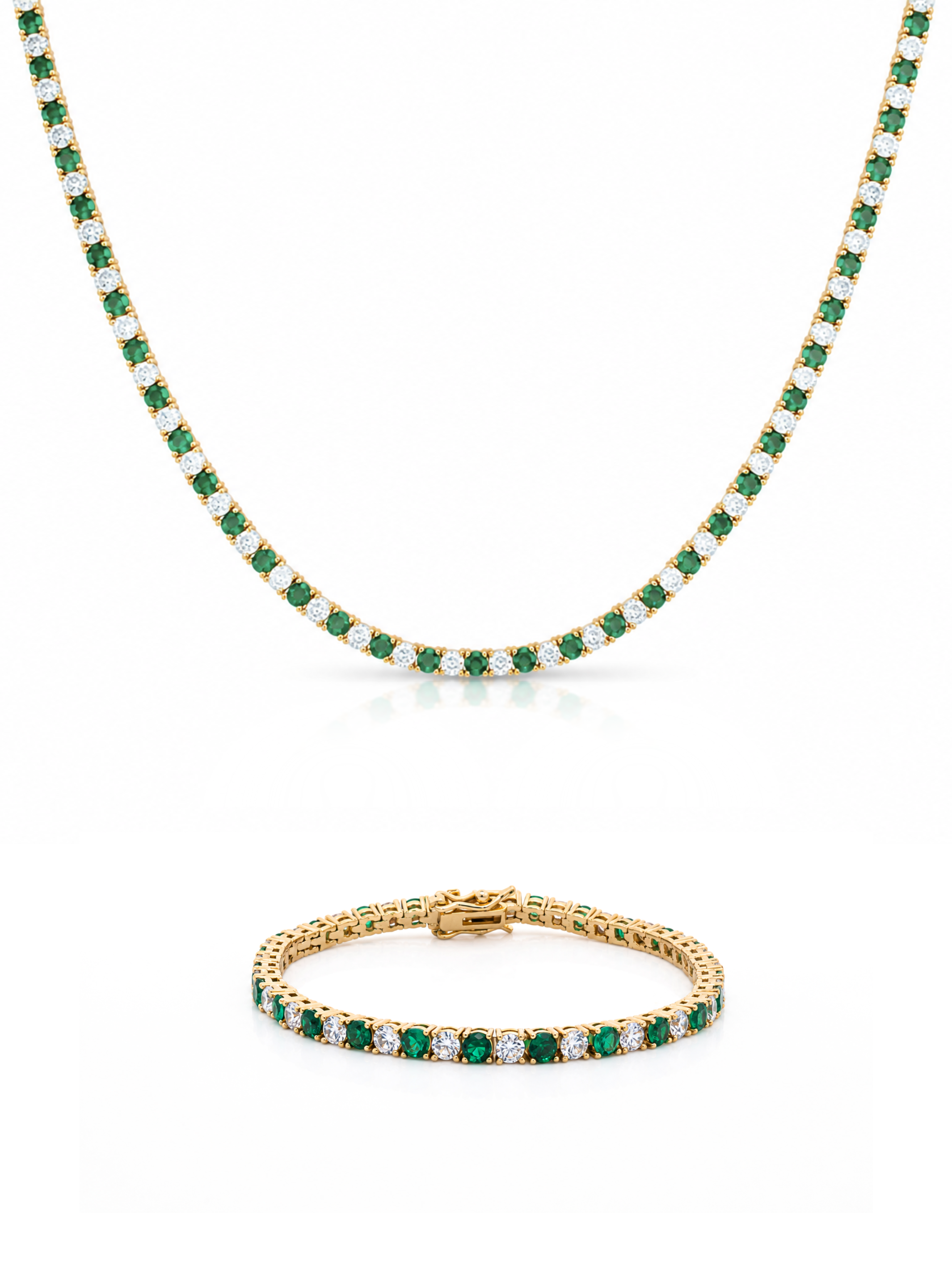 Dee Alternating Emerald and CZ Tennis Necklace + Bracelet Set