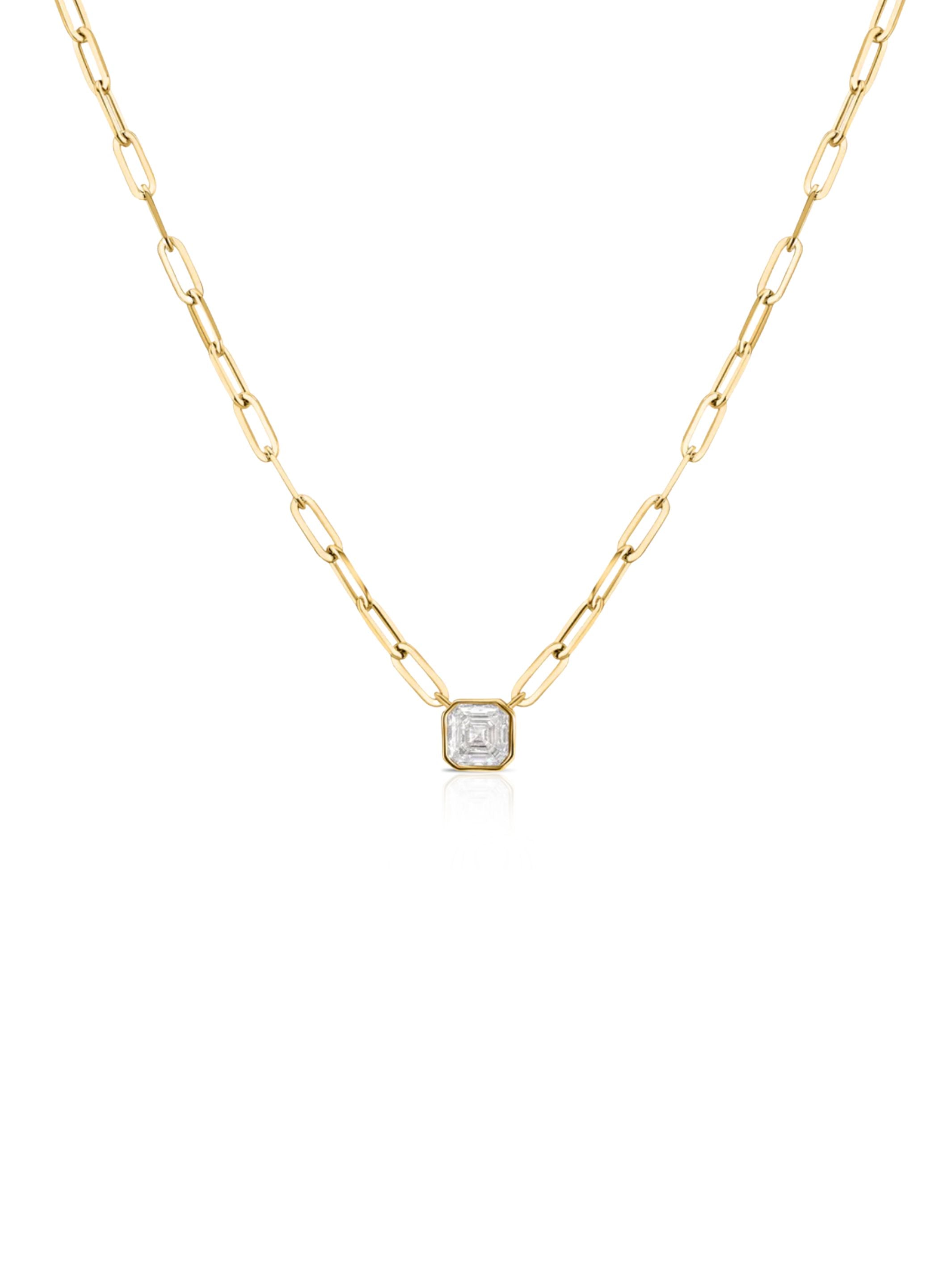 Aspen Asscher Cut Diamond Paperclip Necklace 14K