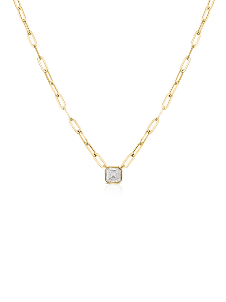 Aspen Asscher Cut Diamond Paperclip Necklace 14K