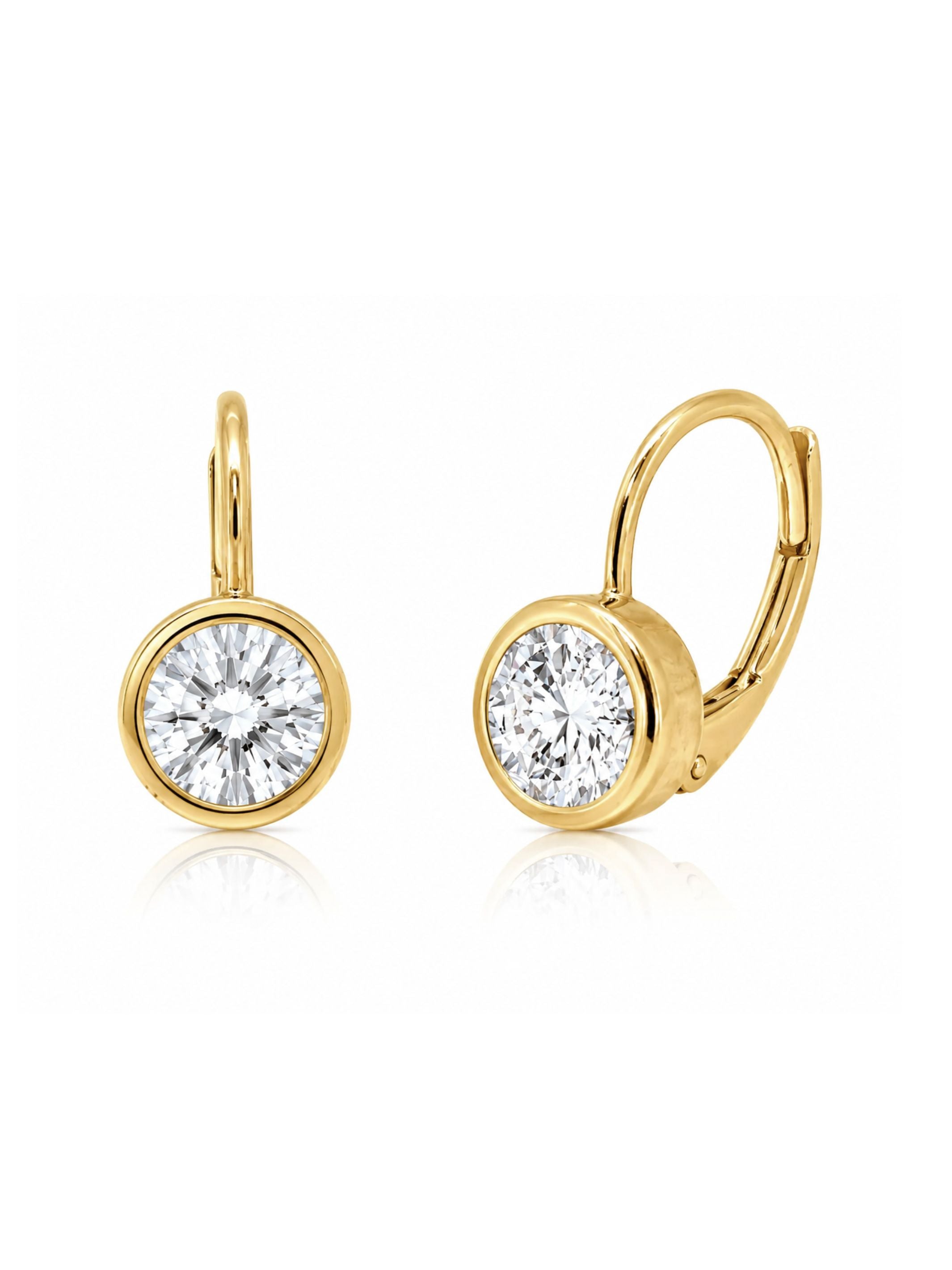 Dakota Round Diamond Bezel Drop Huggie 14K