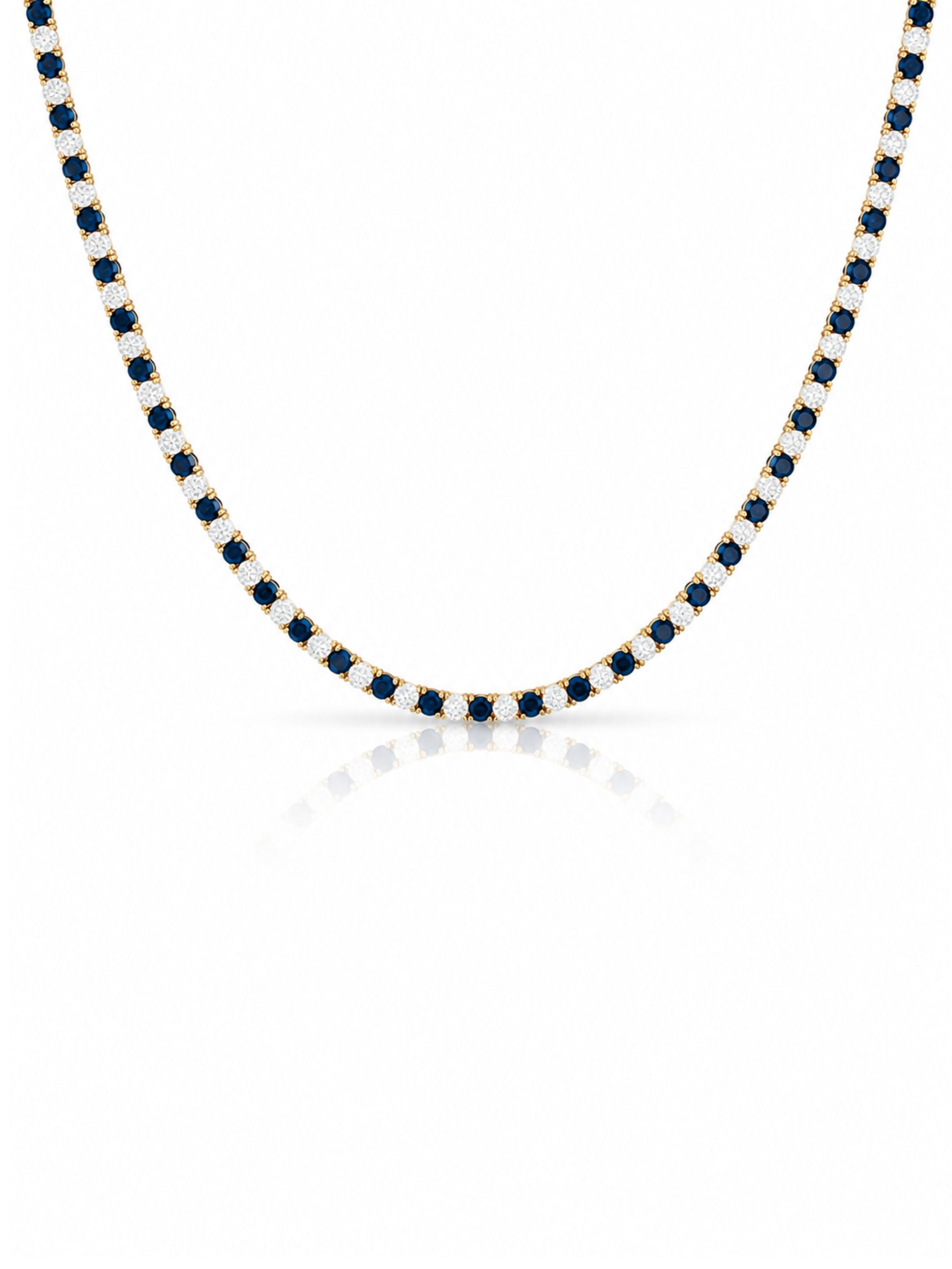 Dee Alternating Blue Sapphire and CZ Tennis Necklace