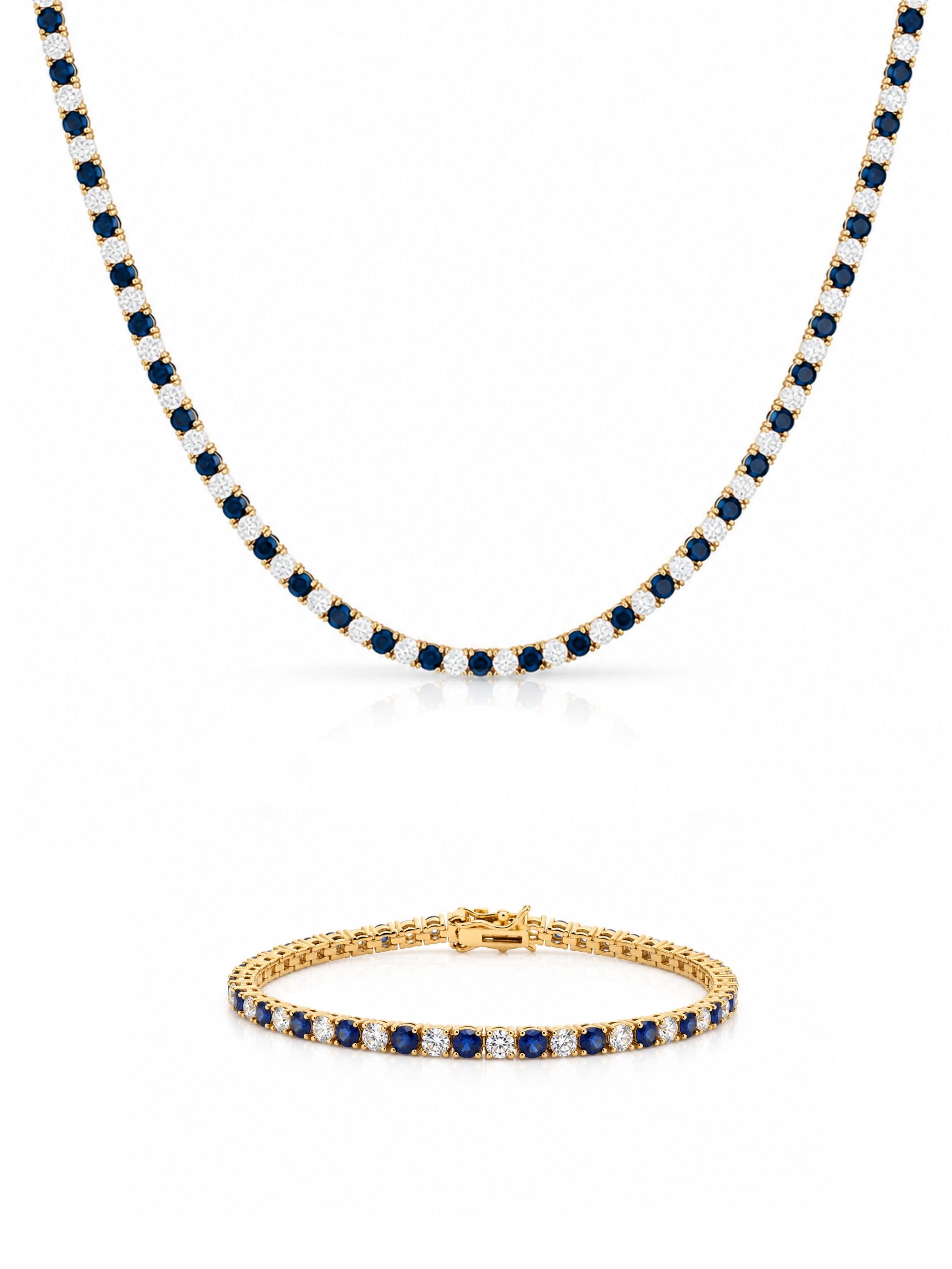 Dee Alternating Blue Sapphire and CZ Tennis Necklace + Bracelet Set