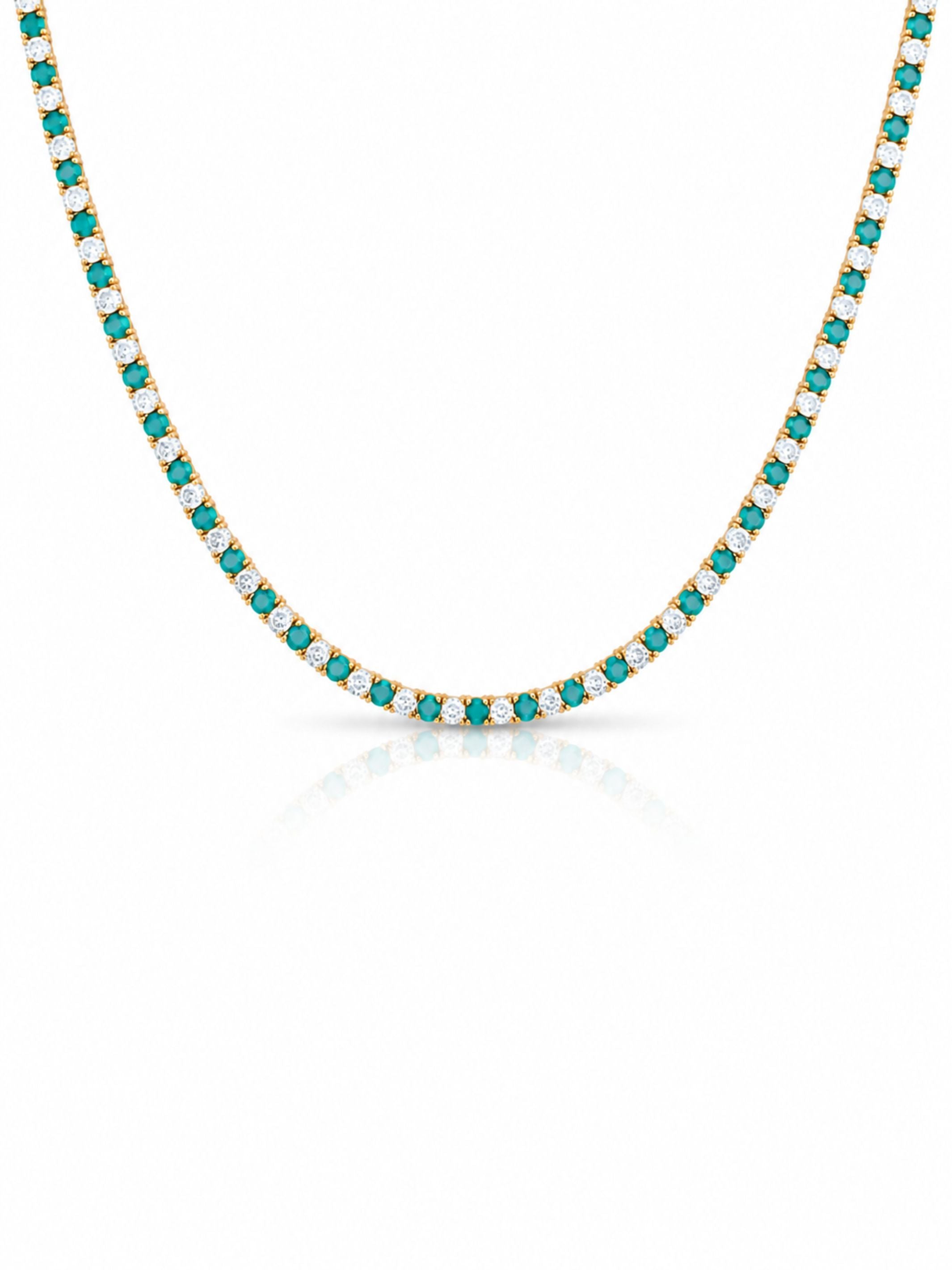 Dee Alternating Turquoise and CZ Tennis Necklace