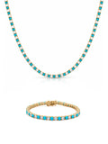 Image of: Dee Alternating Turquoise and CZ Tennis Necklace + Bracelet Set