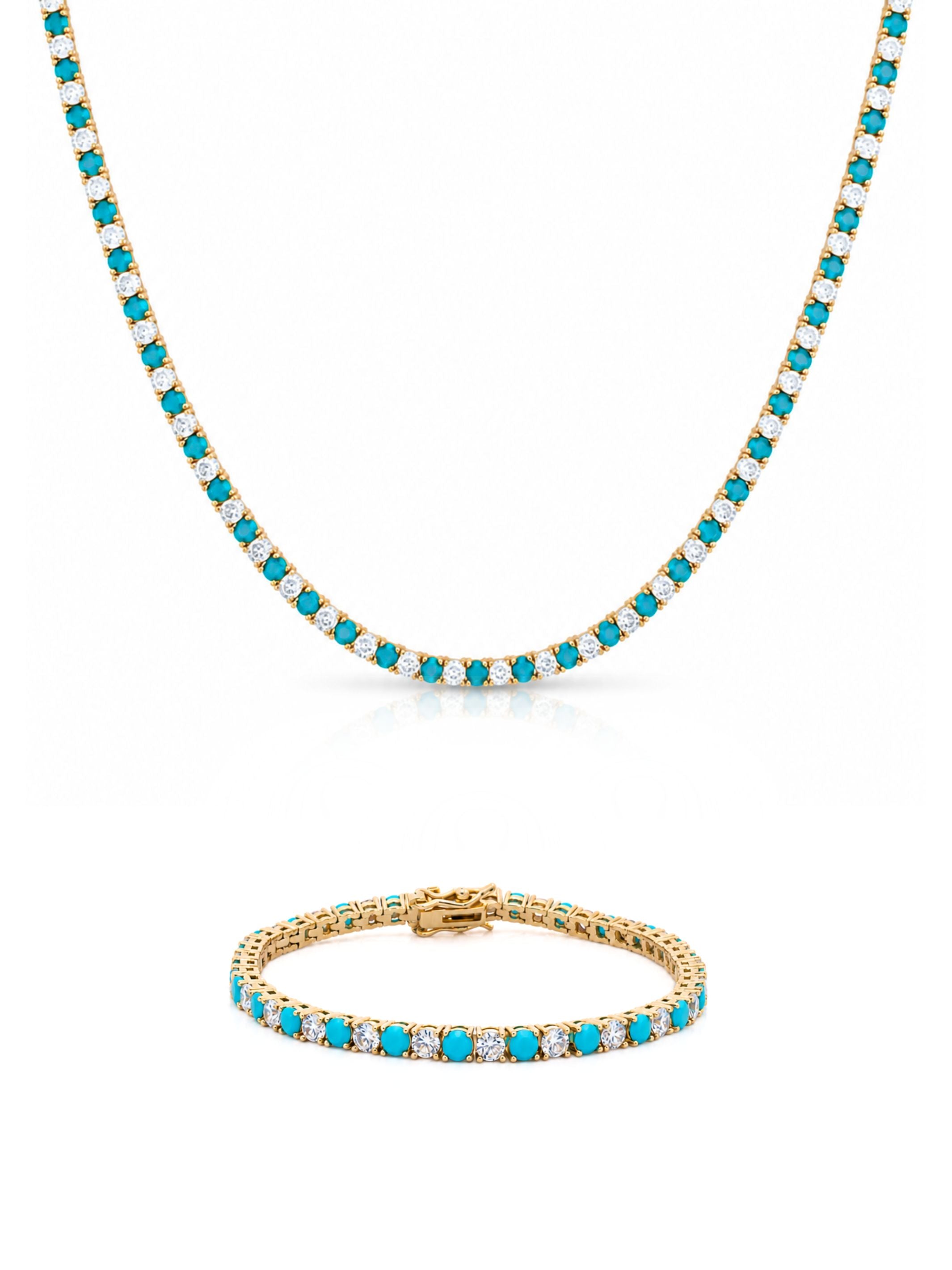 Dee Alternating Turquoise and CZ Tennis Necklace + Bracelet Set