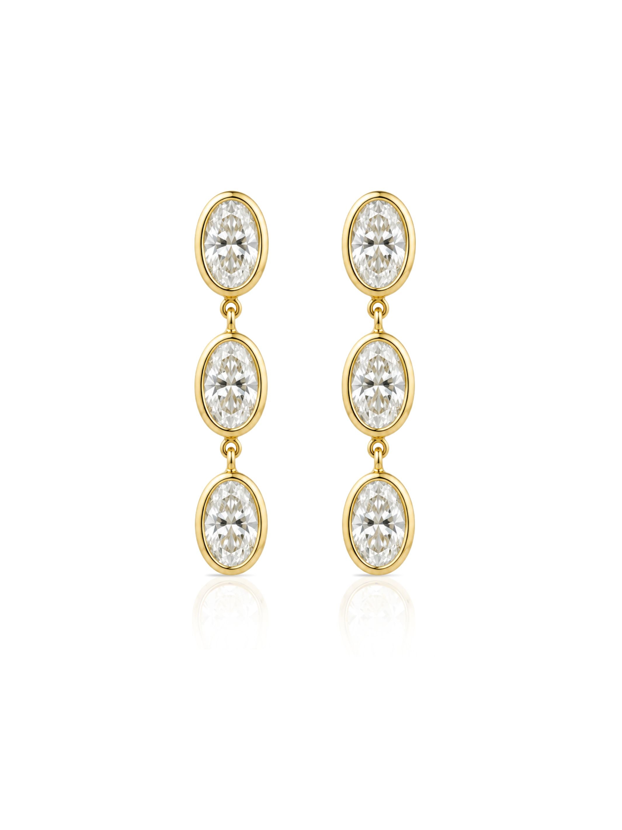 Drew Diamond Bezel Oval Drop Stud Earring 14K