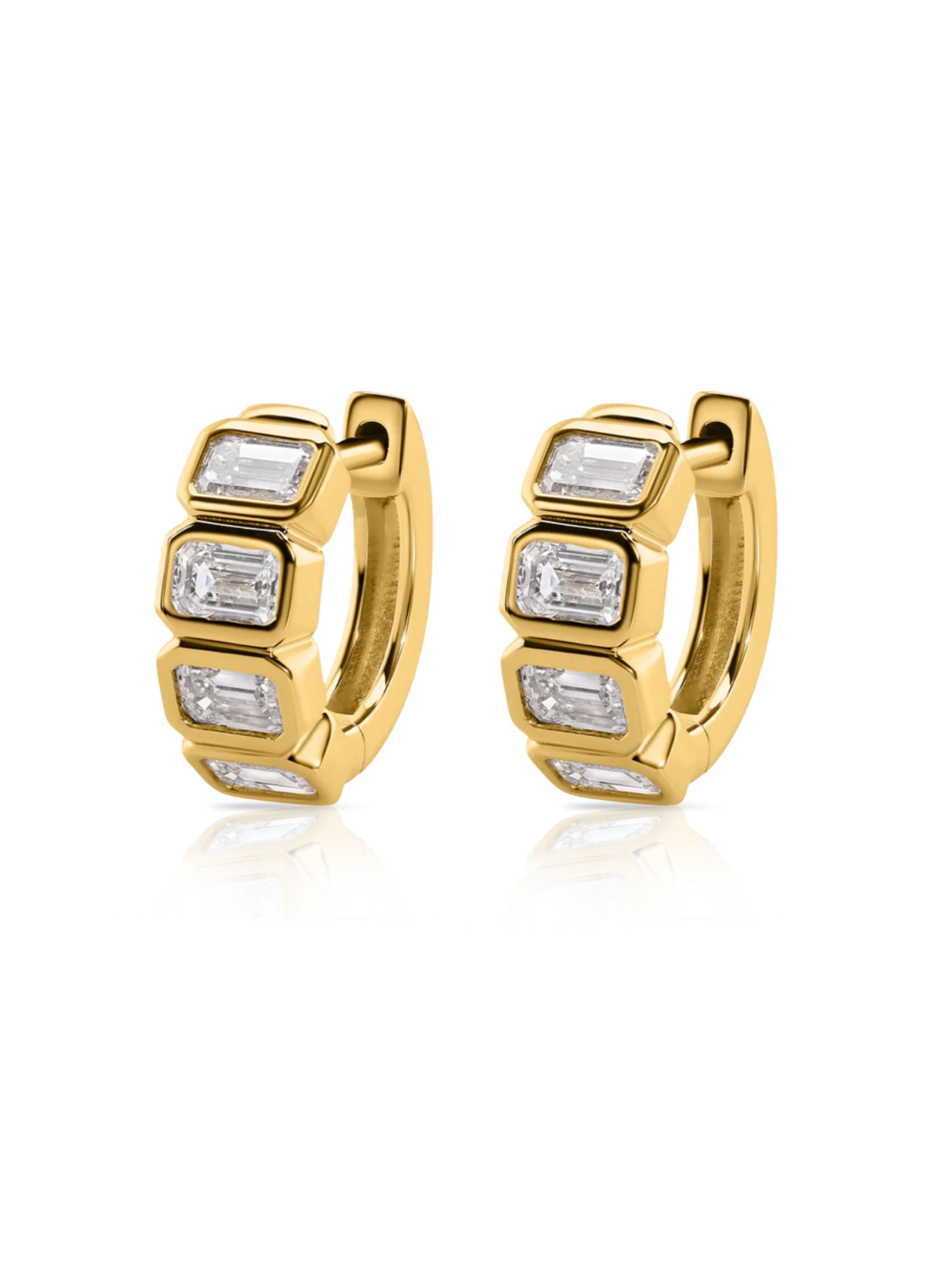 Elena Emerald Cut Diamond Bezel Huggie Earring 14K