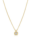 Image of: Emerald-Cut Diamond Double Bezel Pendant Necklace 14K