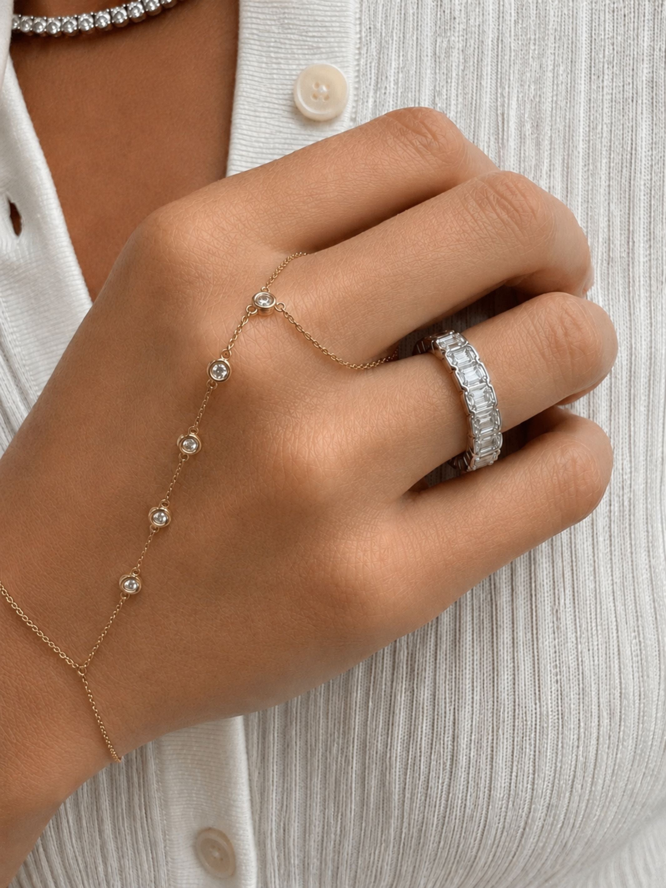 Emerald Cut Lab Diamond Bezel Eternity Band 14K
