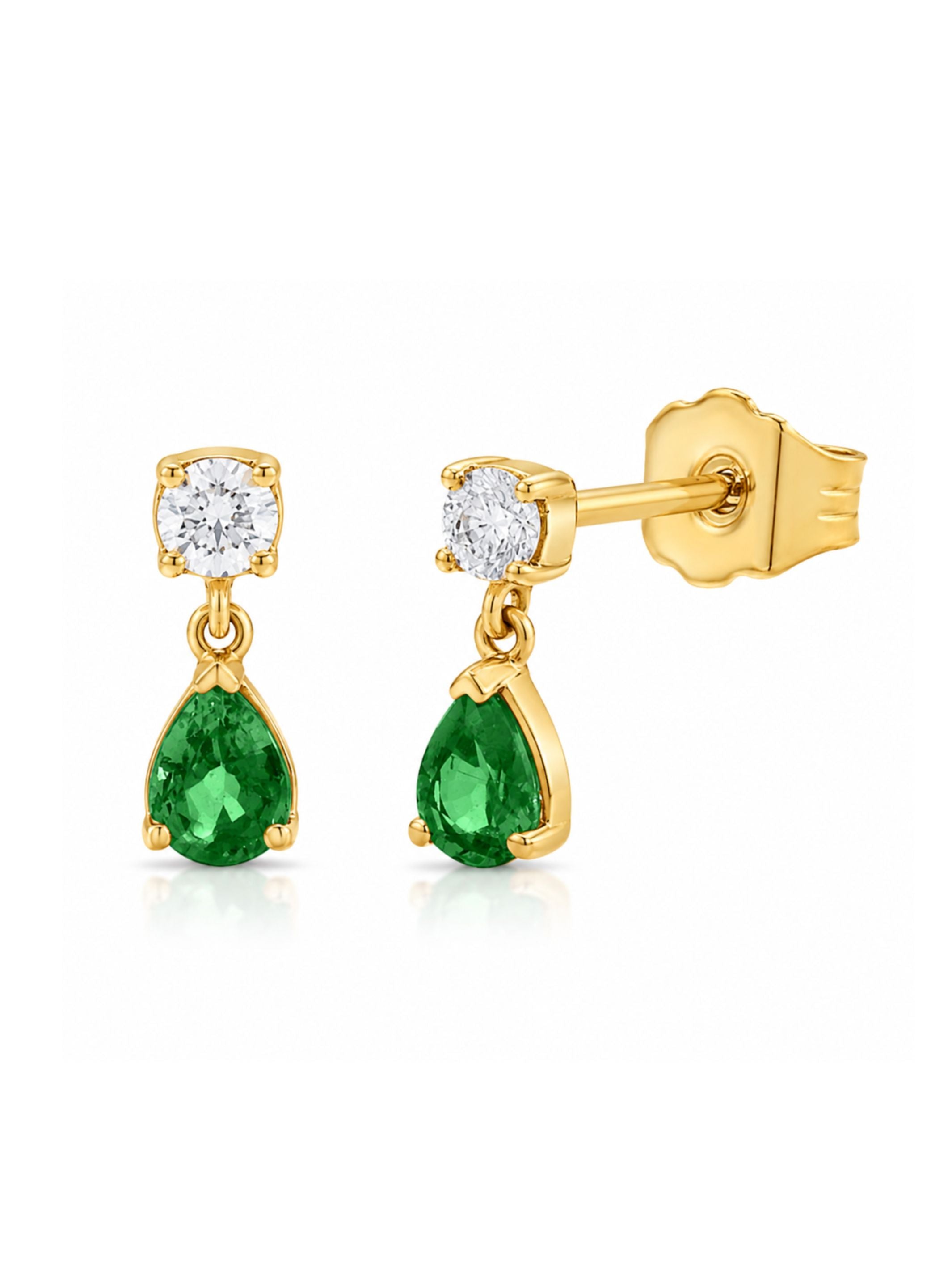Emerald and Diamond Drop Stud Earring 14K