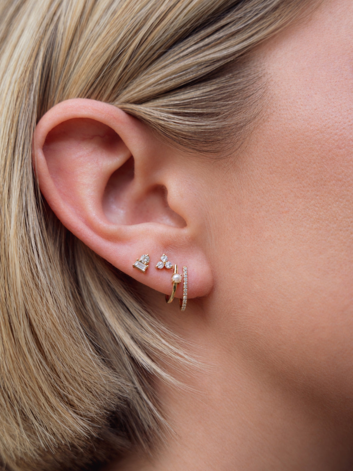 Katie Pearl Double Bar Huggie Earring 14K