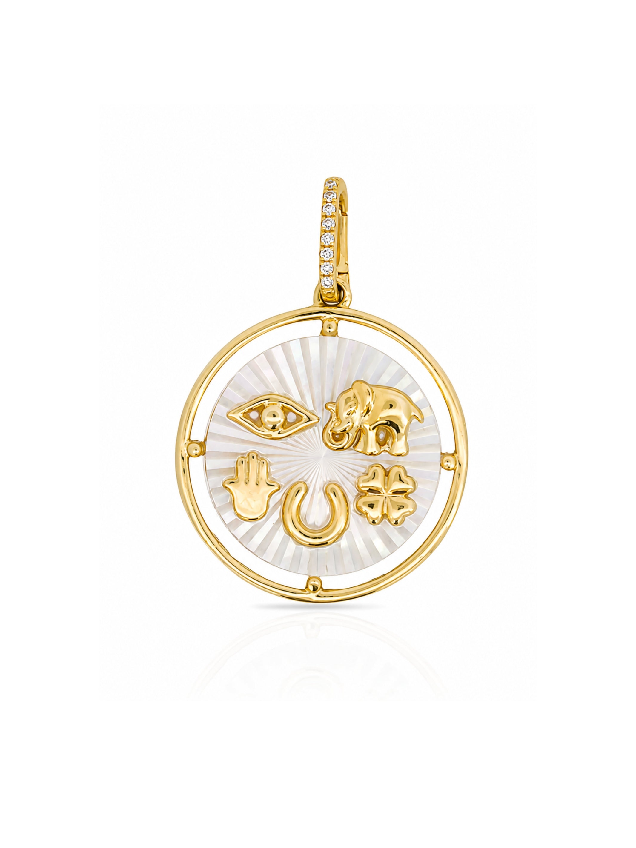 Lucky Charm Mother of Pearl and Diamond Pendant 14K