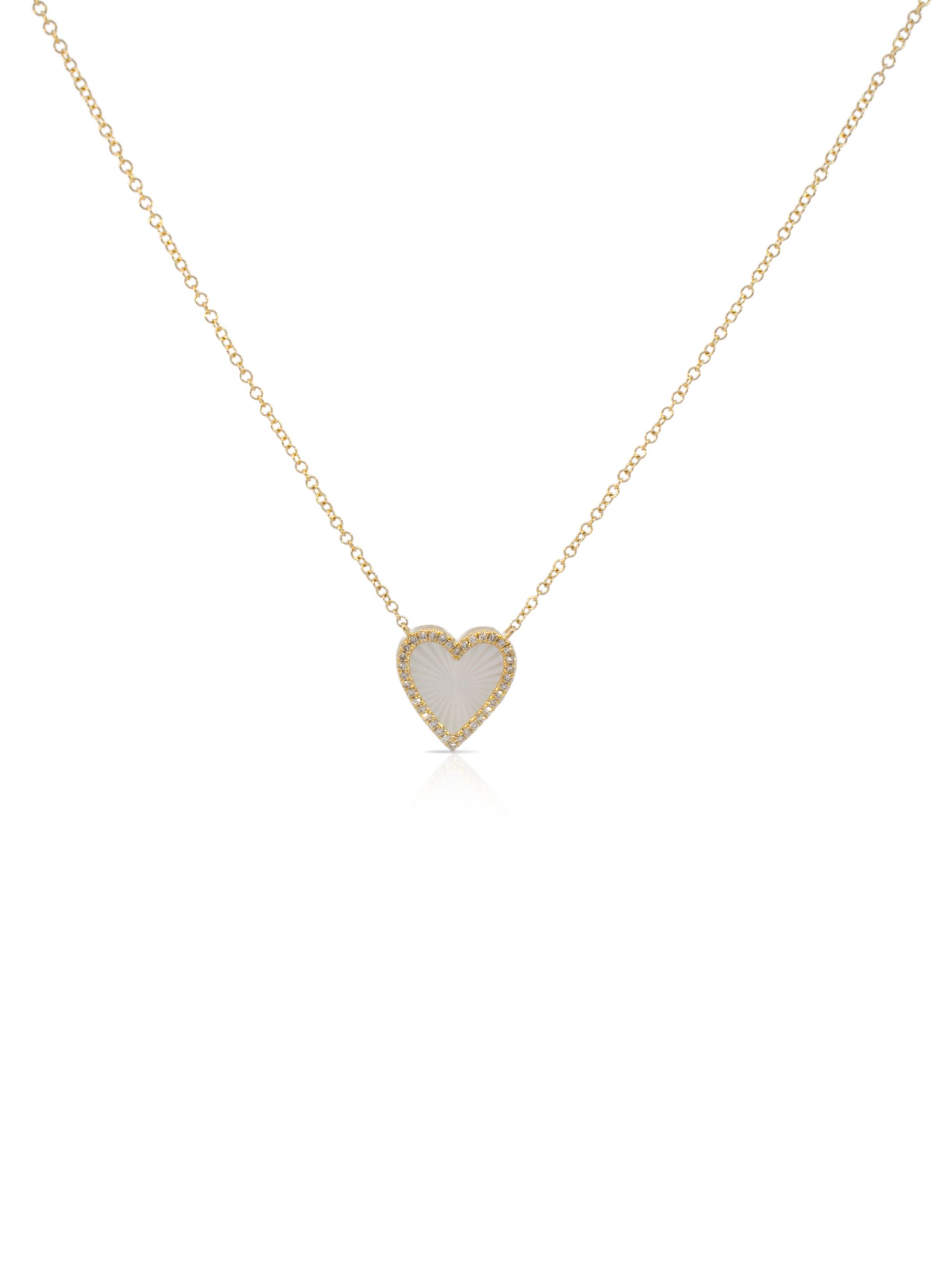 Miley Mother of Pearl and Diamond Heart Necklace 14K