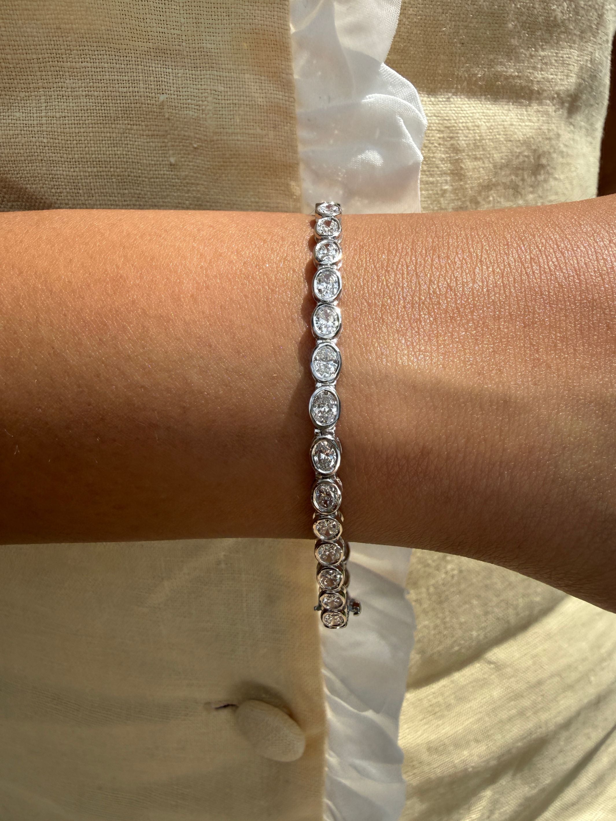 Lab Diamond Bezel Tennis Bracelets - Oval 14K