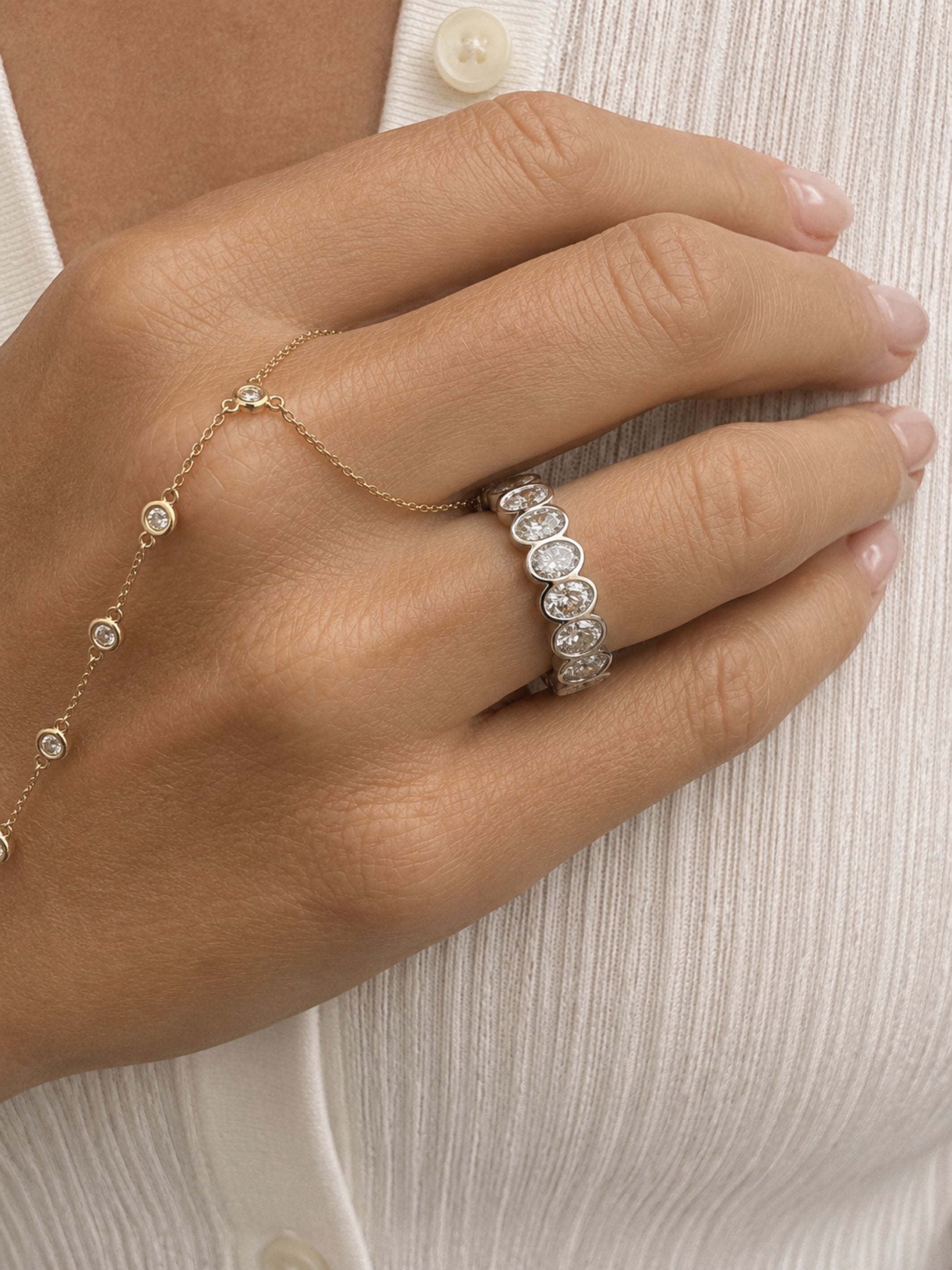 Oval Lab Diamond Bezel Eternity Band 14K
