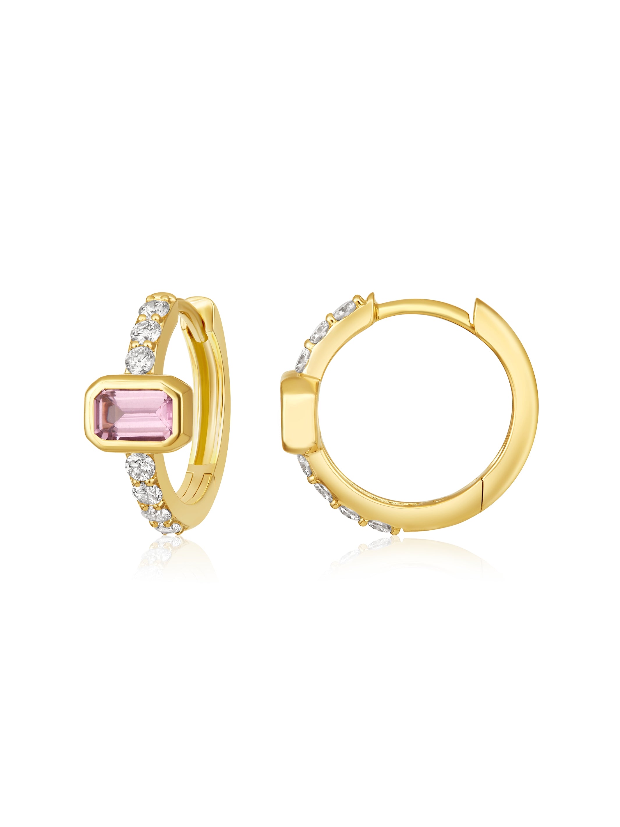 Parker Pink Sapphire & Diamond Huggie Earrings 14K