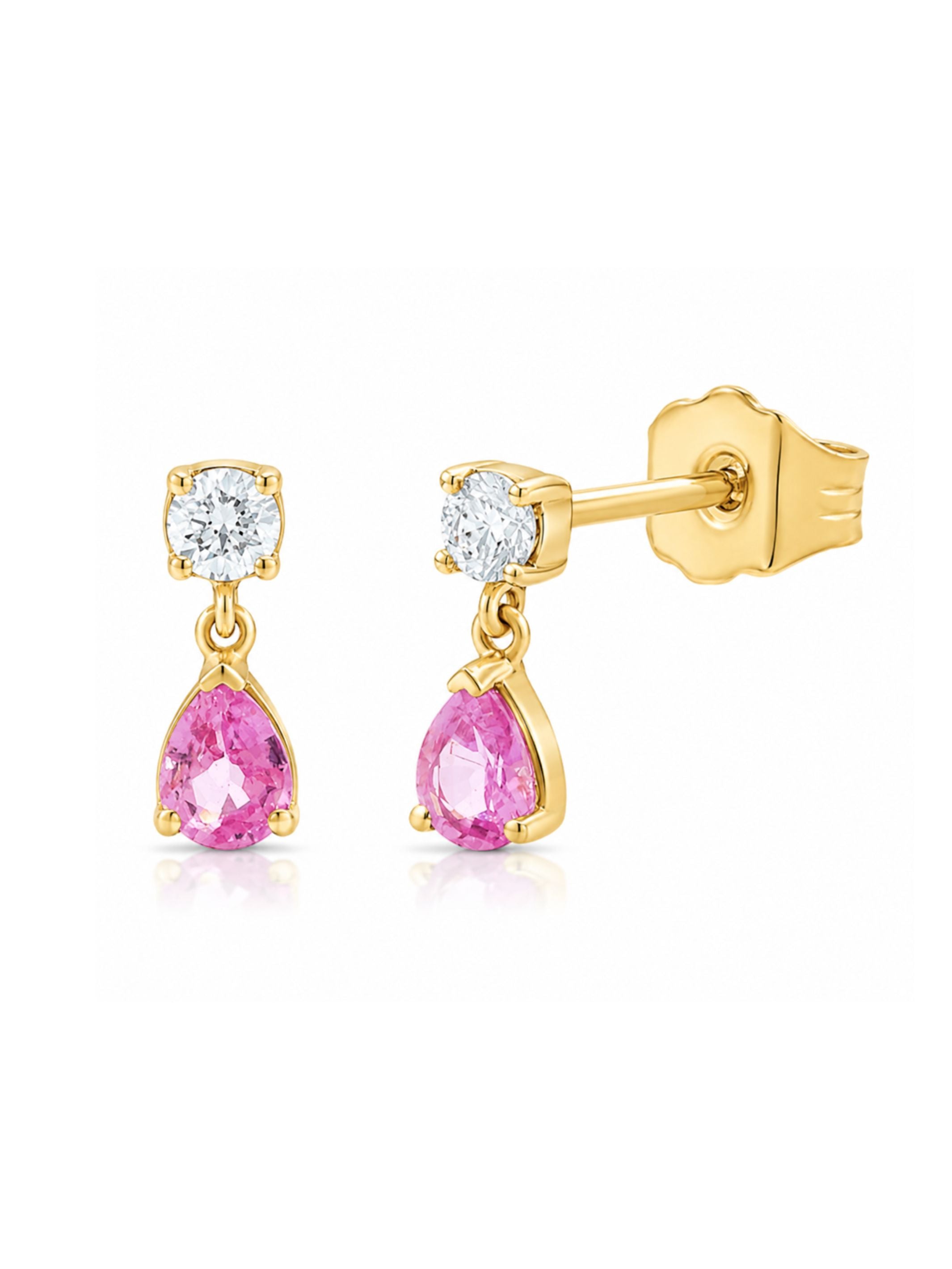 Pink Sapphire and Diamond Drop Stud Earring 14K
