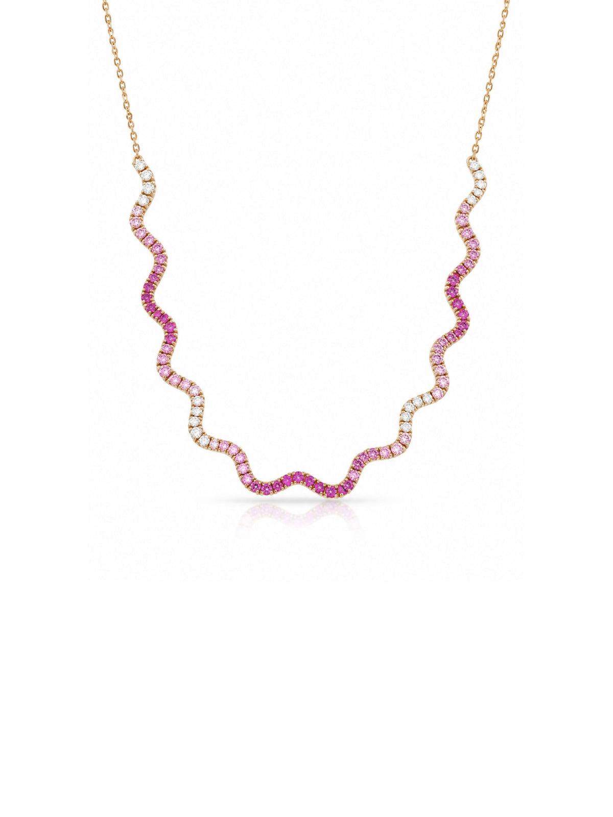 Pink Sapphire Wave Tennis Chain Necklace 14K