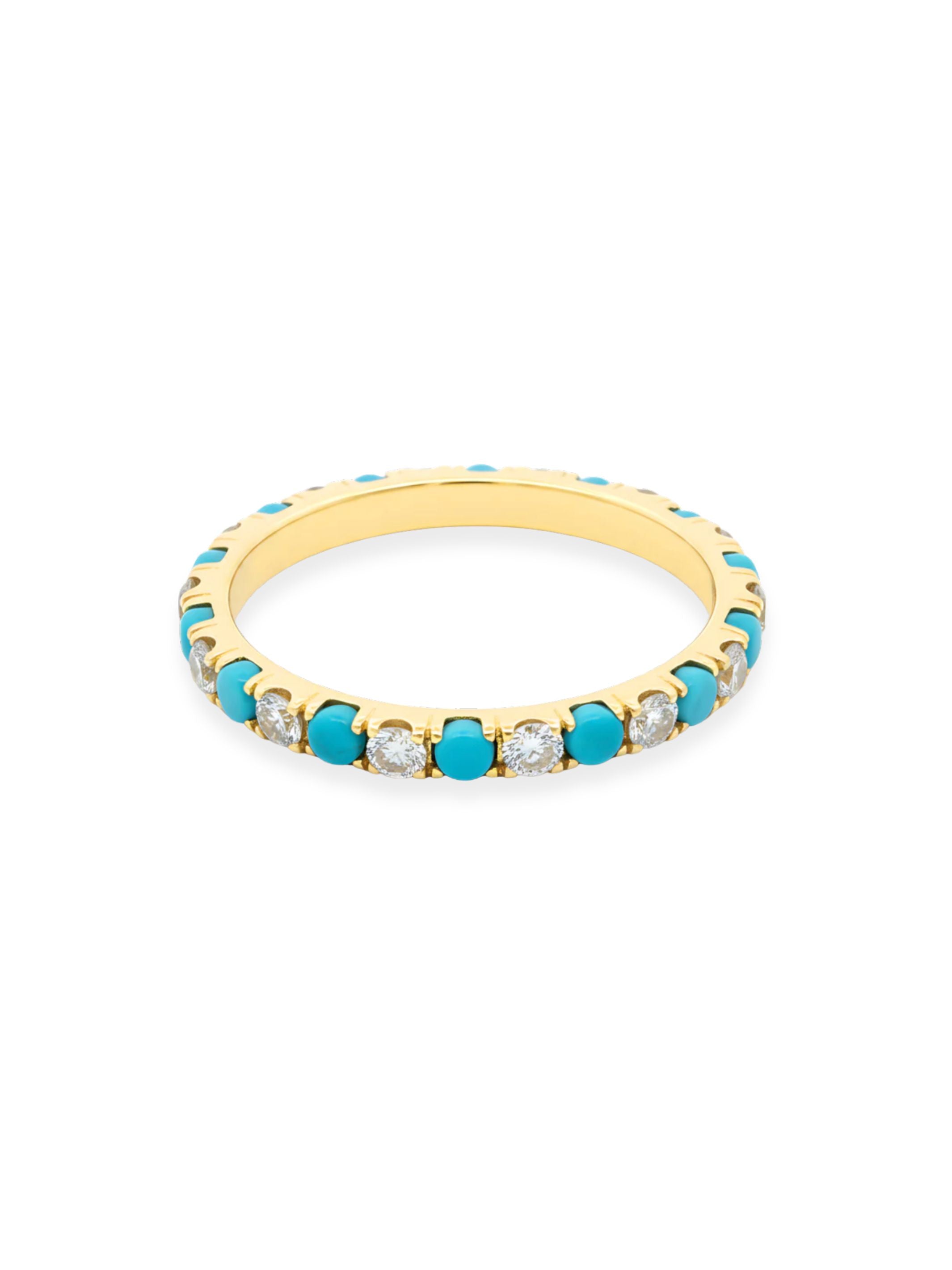 Tara Alternating Turquoise and Diamond Ring 14K