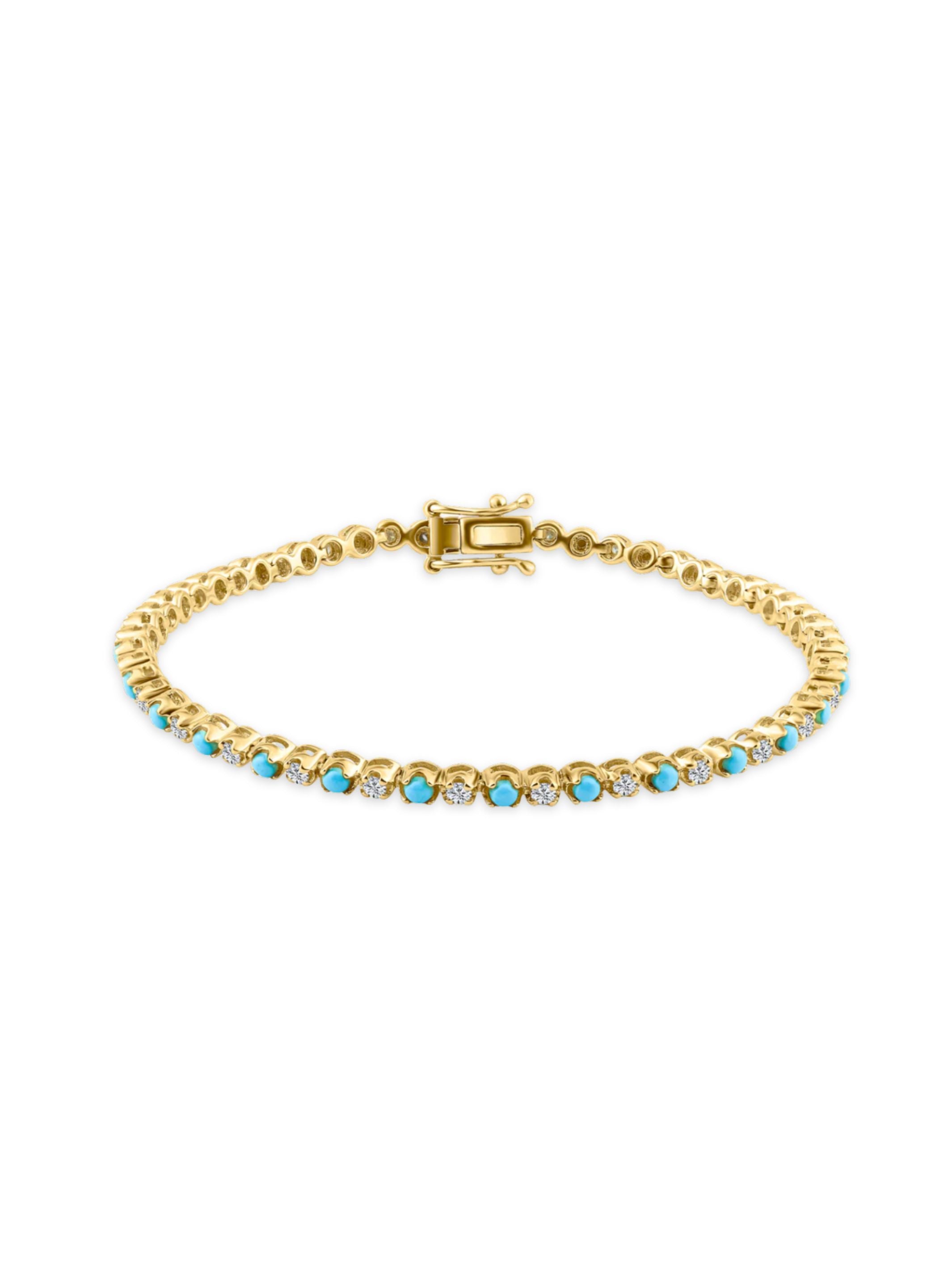 Tara Alternating Turquoise and Diamond Tennis Bracelet 14K