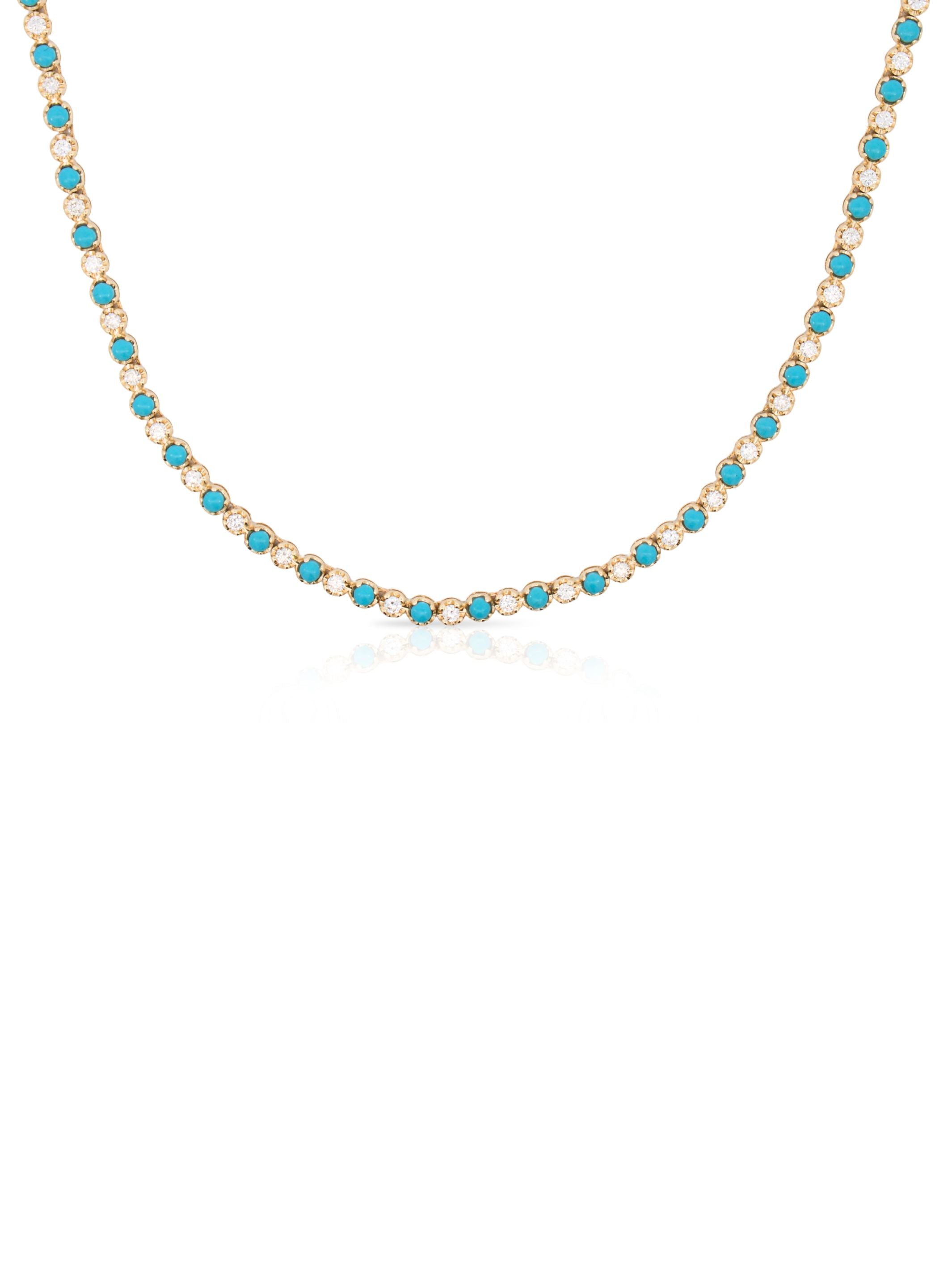 Tara Alternating Turquoise and Diamond Tennis Necklace 14K