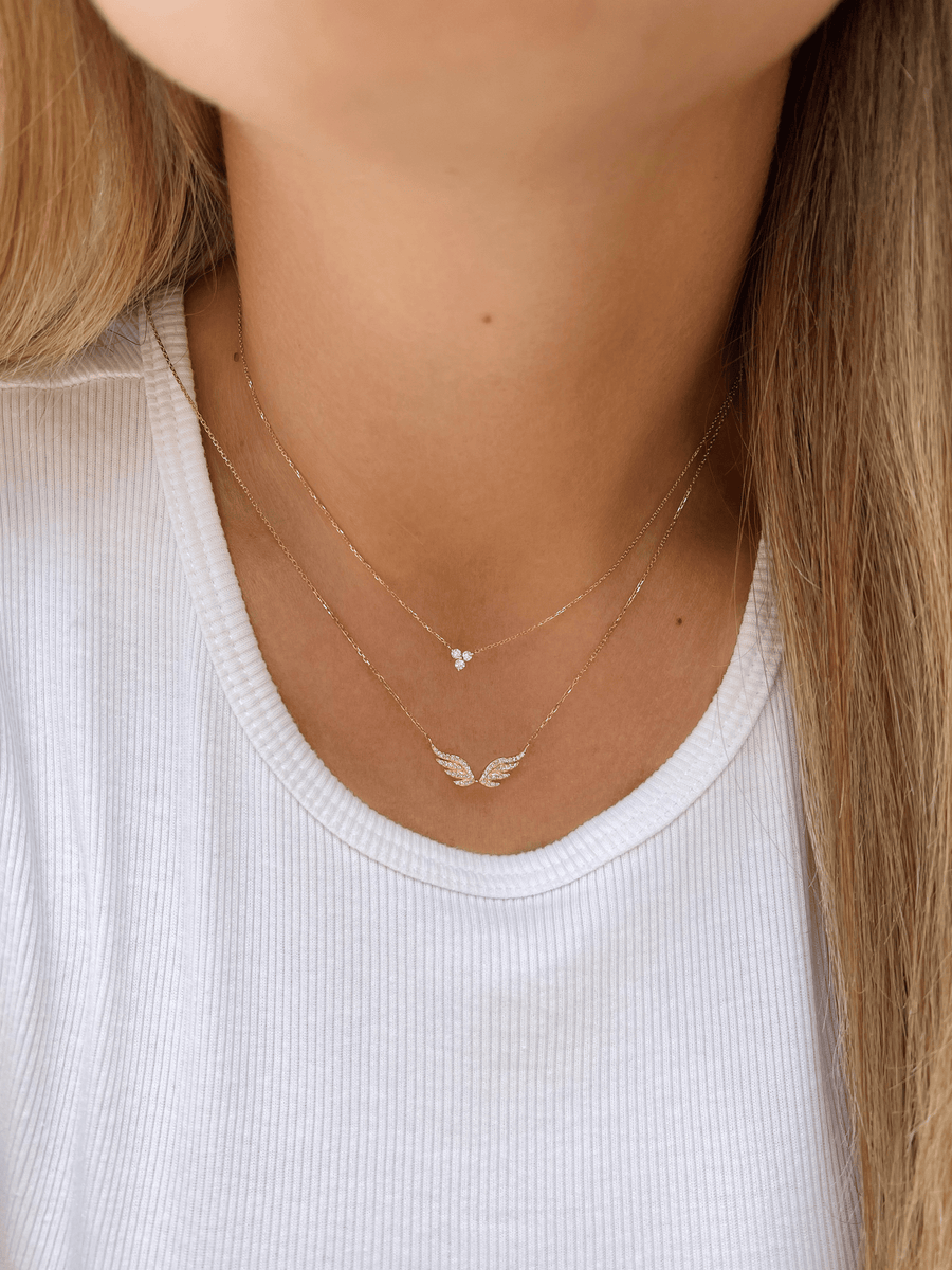★ wing bling★ 14k fleet basic necklace 14k Solid Gold Angel Wings Pendant Necklace 16