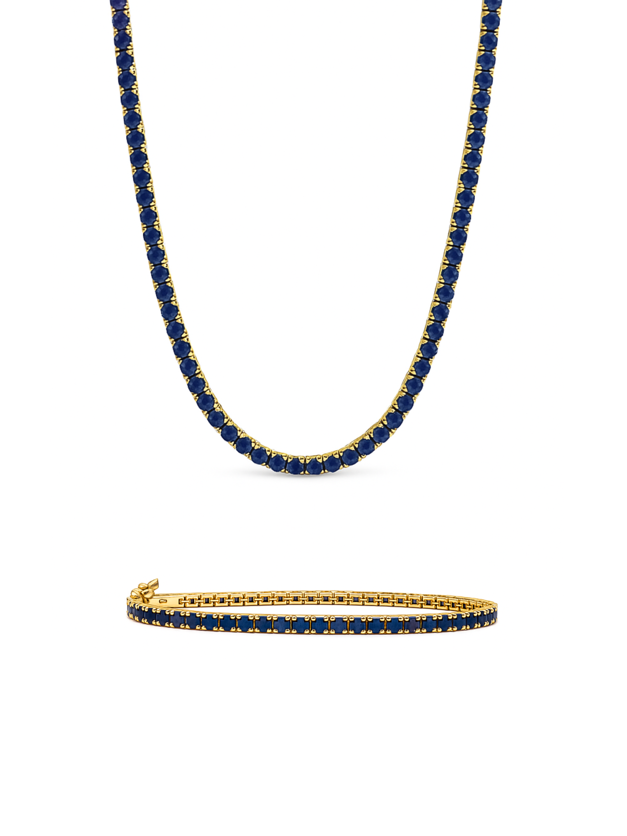 Blue Sapphire CZ Tennis Necklace + Bracelet Set