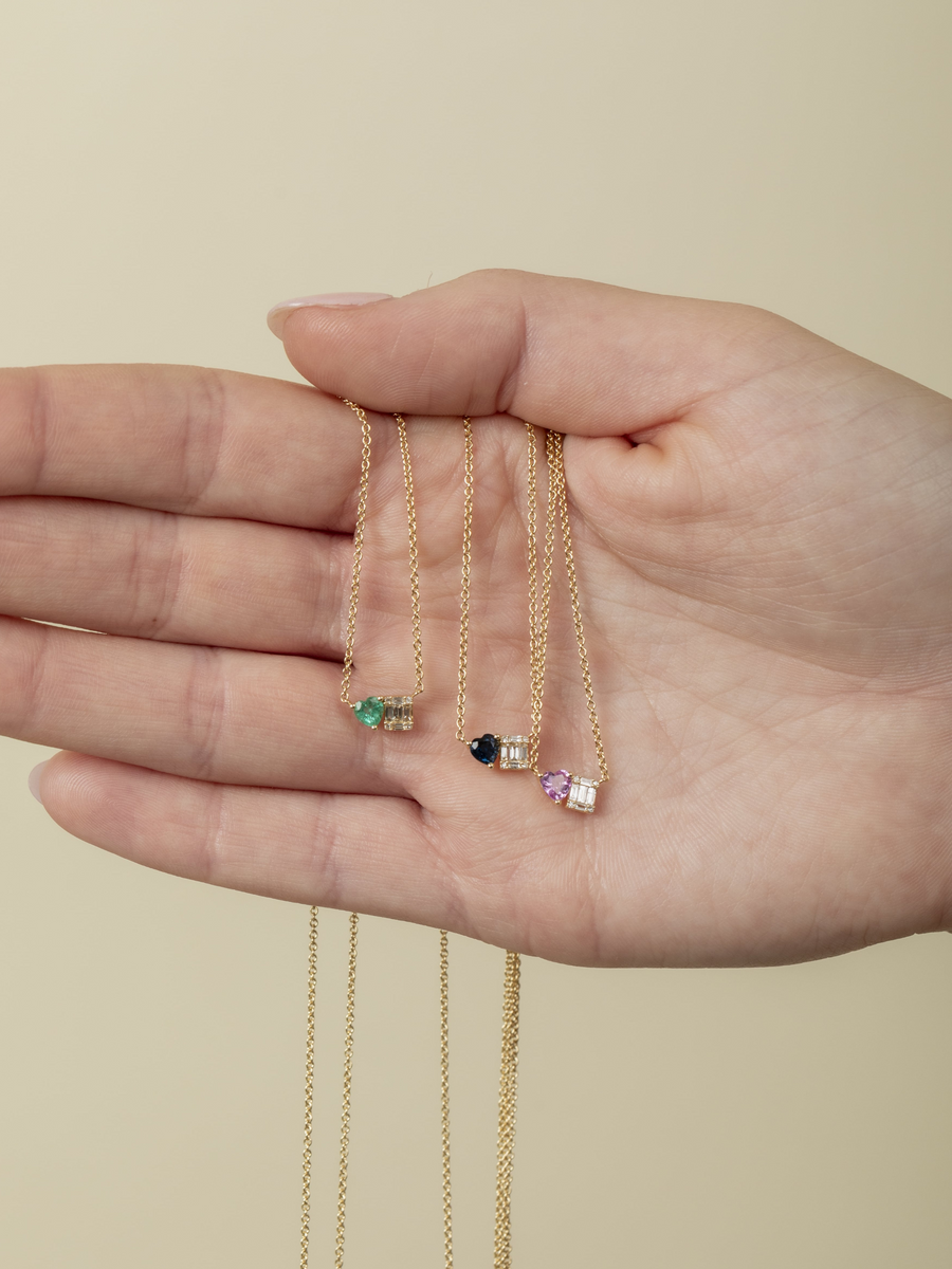 [LLOYD] 韓国☆14K☆Double heart pink sapphire Necklace Toi Et Moi Pink Sapphire Heart Necklace 14K | LeMel – LeMel