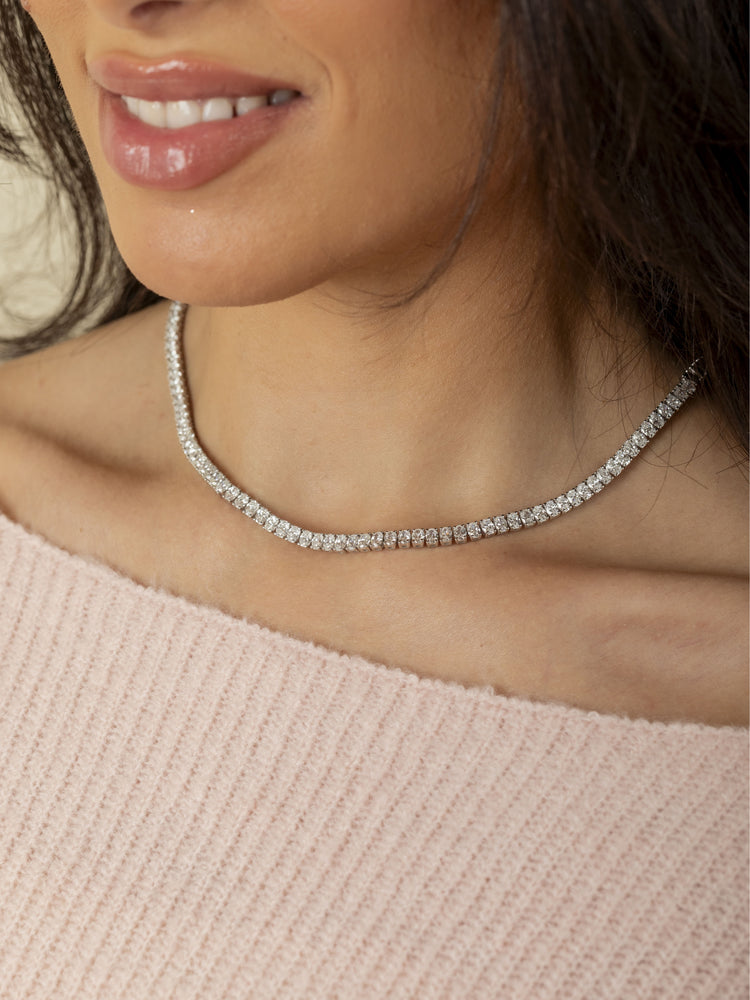 Oval Diamond Tennis Necklace 14K - Halfway