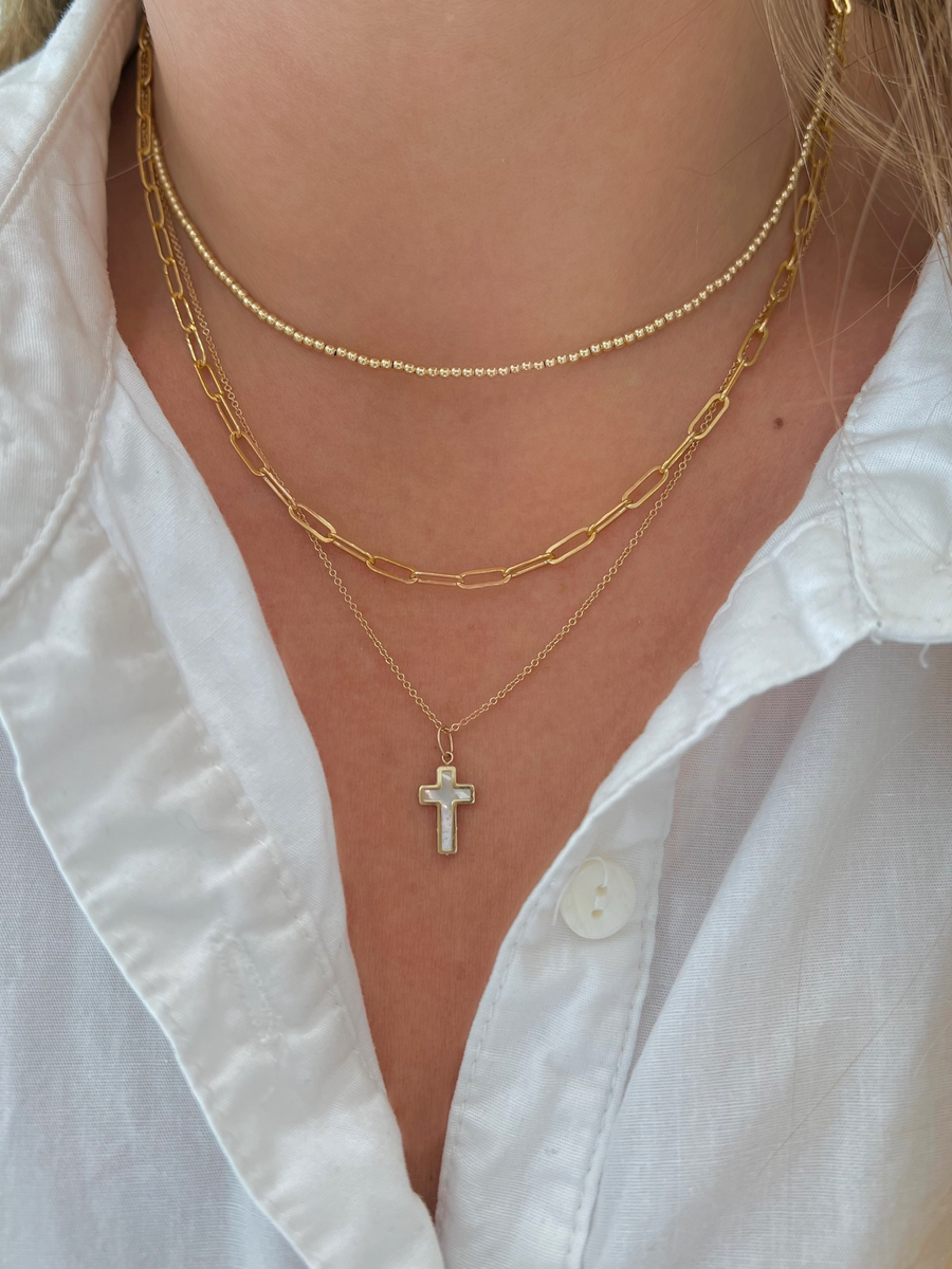 【BLACKPURPLE】HALFRIBO PEARL CROSS PENDANT NECKLACE 2023 Trendy Pearl Cross Pendant Necklace Hip Hop Retro Men