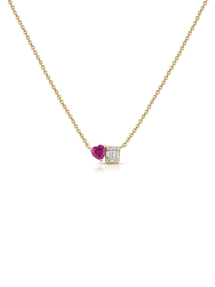 Toi Et Moi Pink Sapphire Heart Necklace 14K