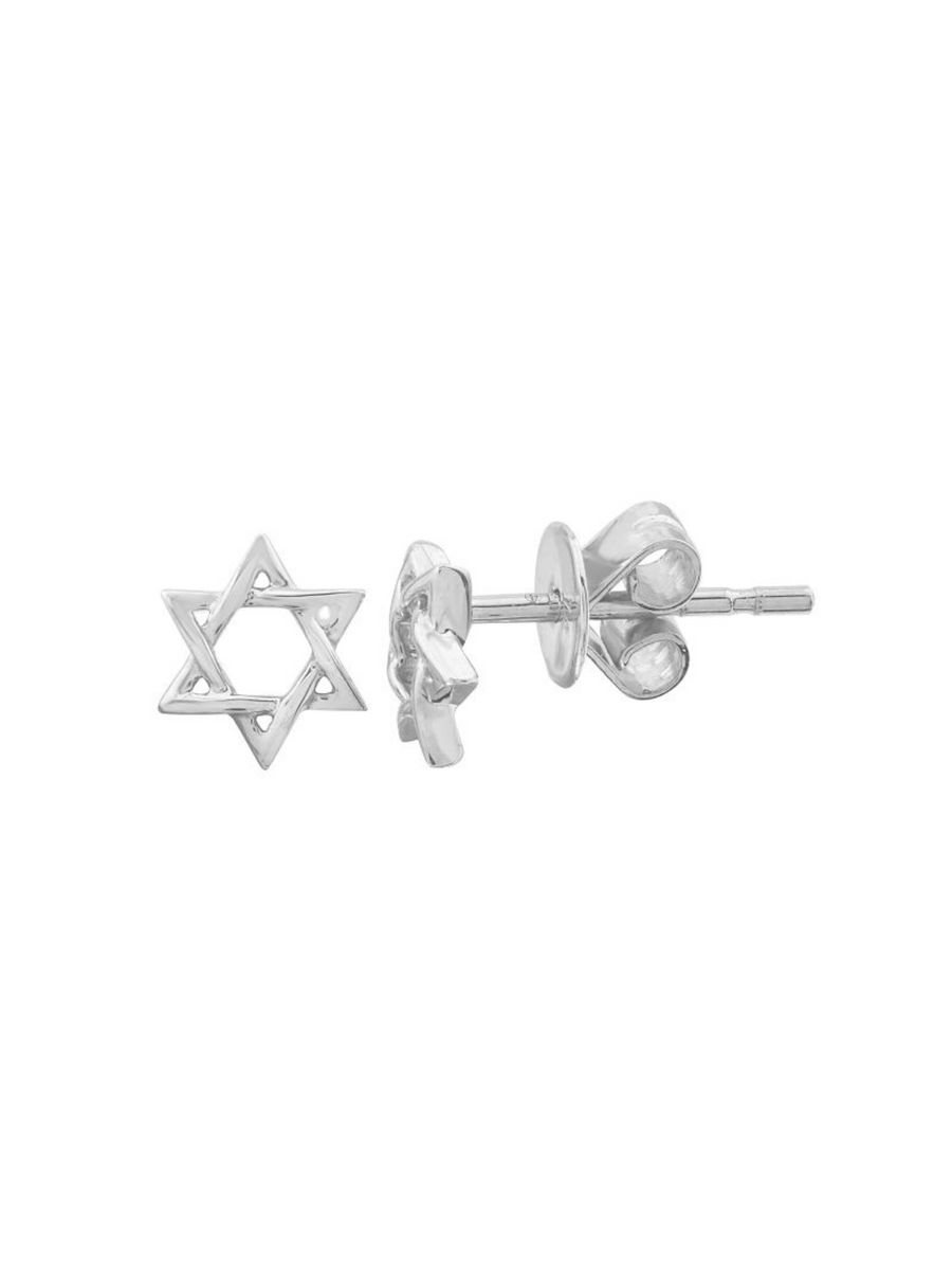 Satin Star of David Mens Womens Stud Earrings in Stainless Steel, Screw Back, 2 pcs
