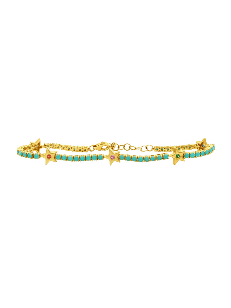 Turquoise and Stars Tennis Bracelet 14K