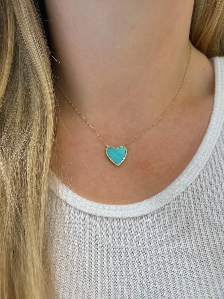 Clara Turquoise + Diamond Heart Necklace 14K | LeMel – LeMel