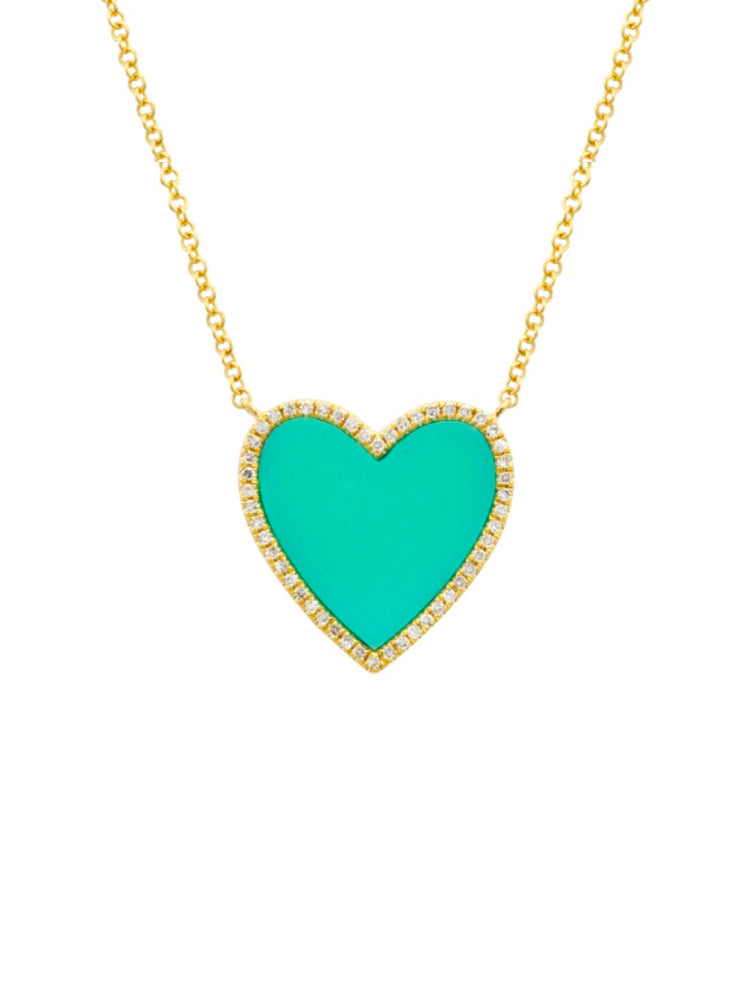 Clara Turquoise Diamond Heart Necklace 14K