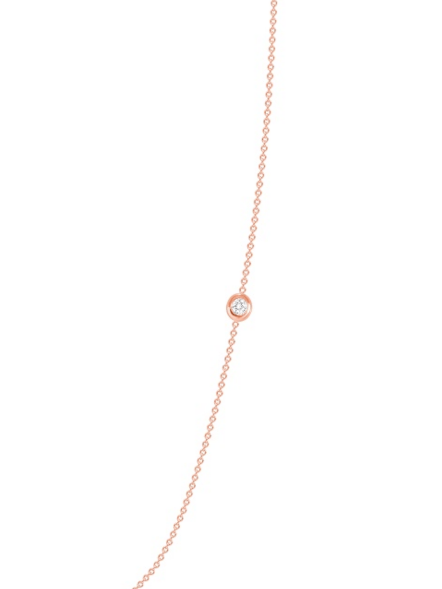 Small round diamond on rose gold chain