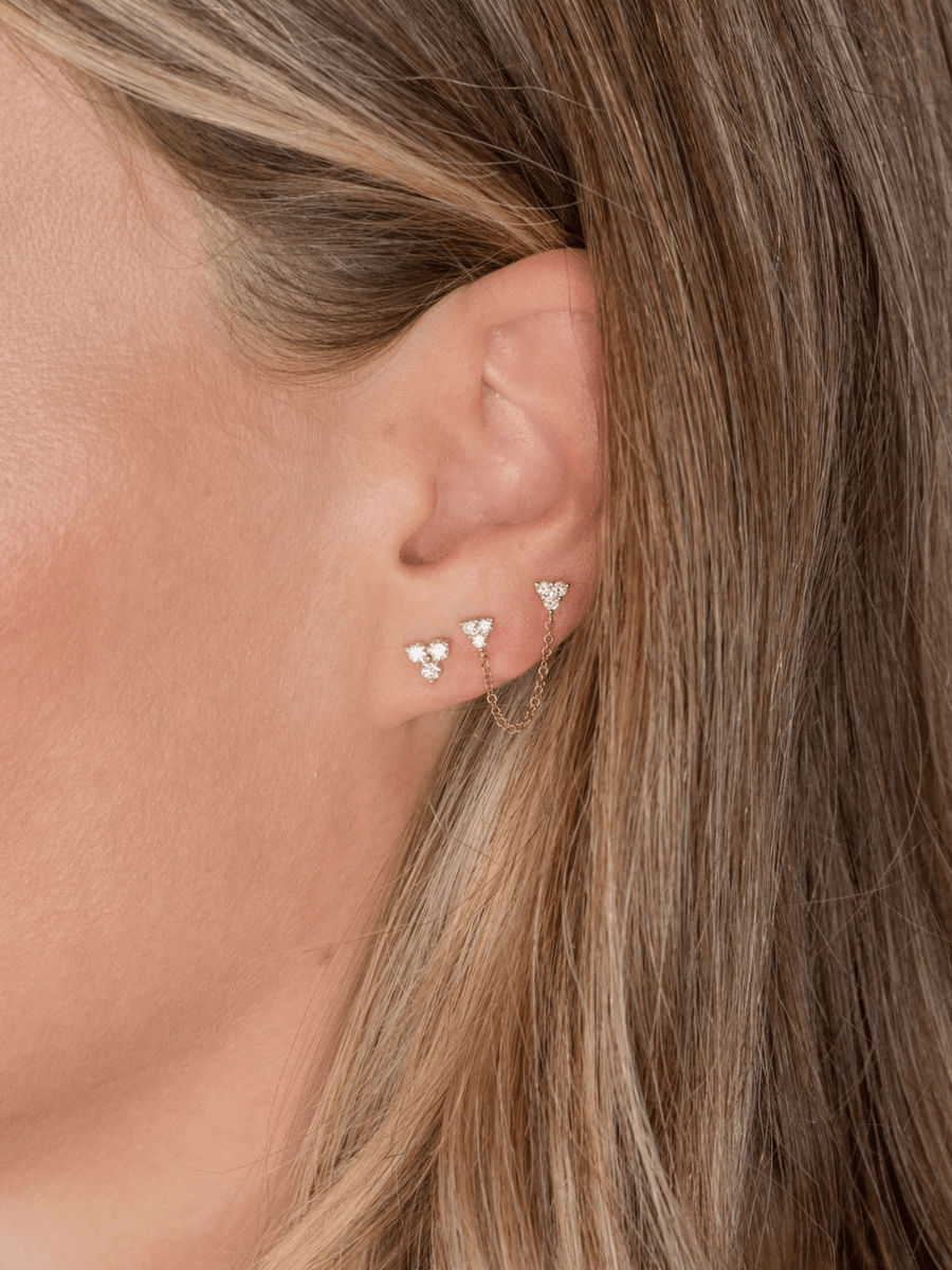 Chain Double Stud Earring- 14K Gold