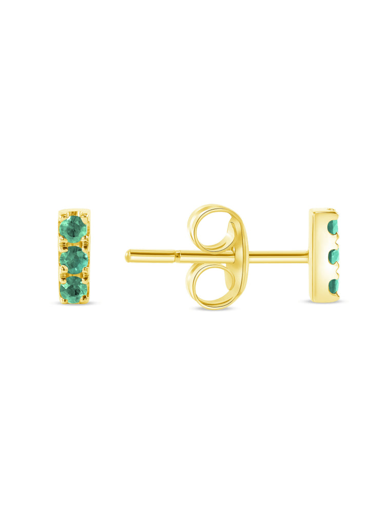 Mini Emerald Bar Stud Earring 14K