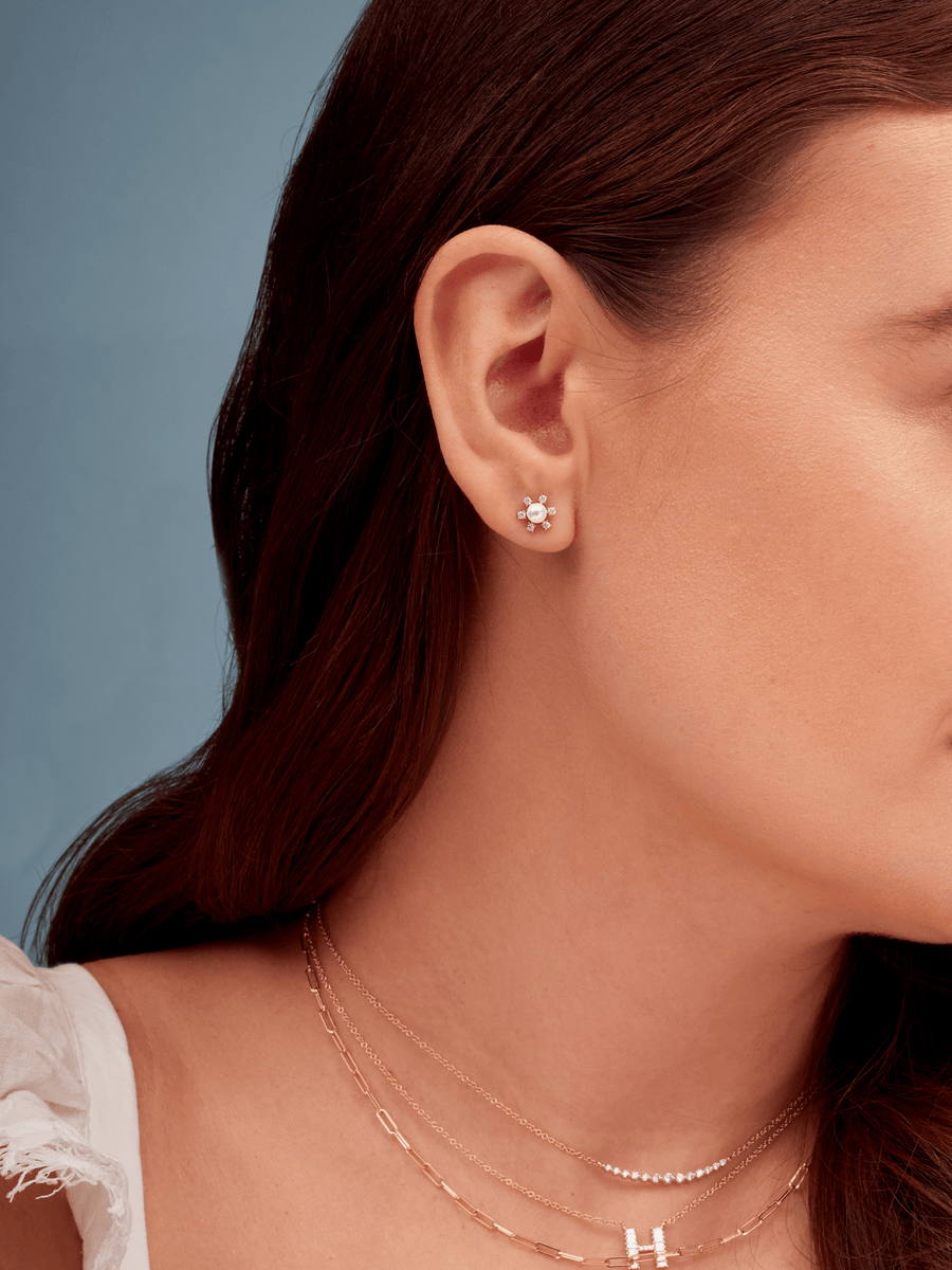 Pearl stud earrings best sale with small diamond