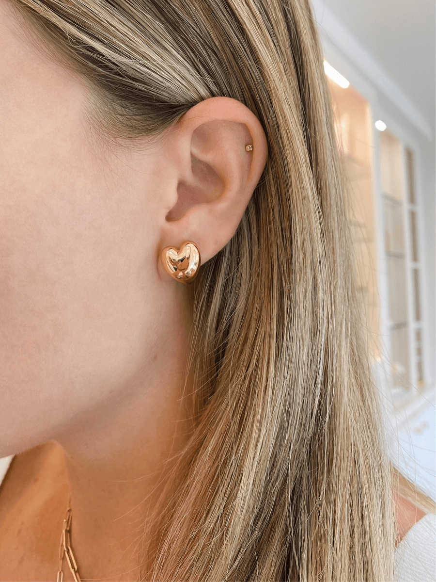 Puffy Heart Stud Earrings 14K | LeMel – LeMel