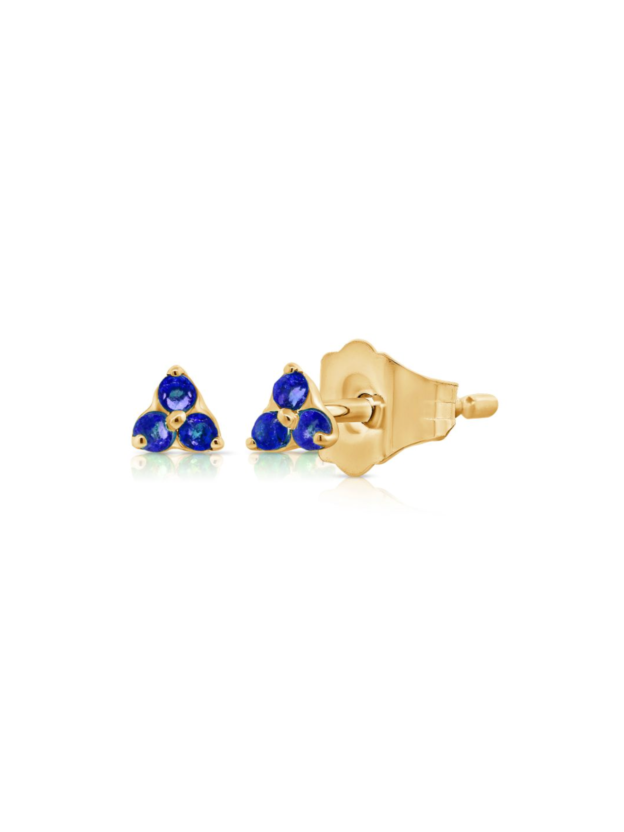 Teeny Blue Sapphire Trio Stud Earring 14K