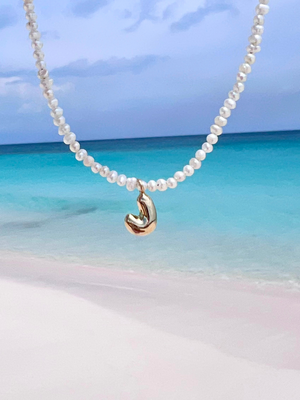 Puffy Initial Pearl Necklace