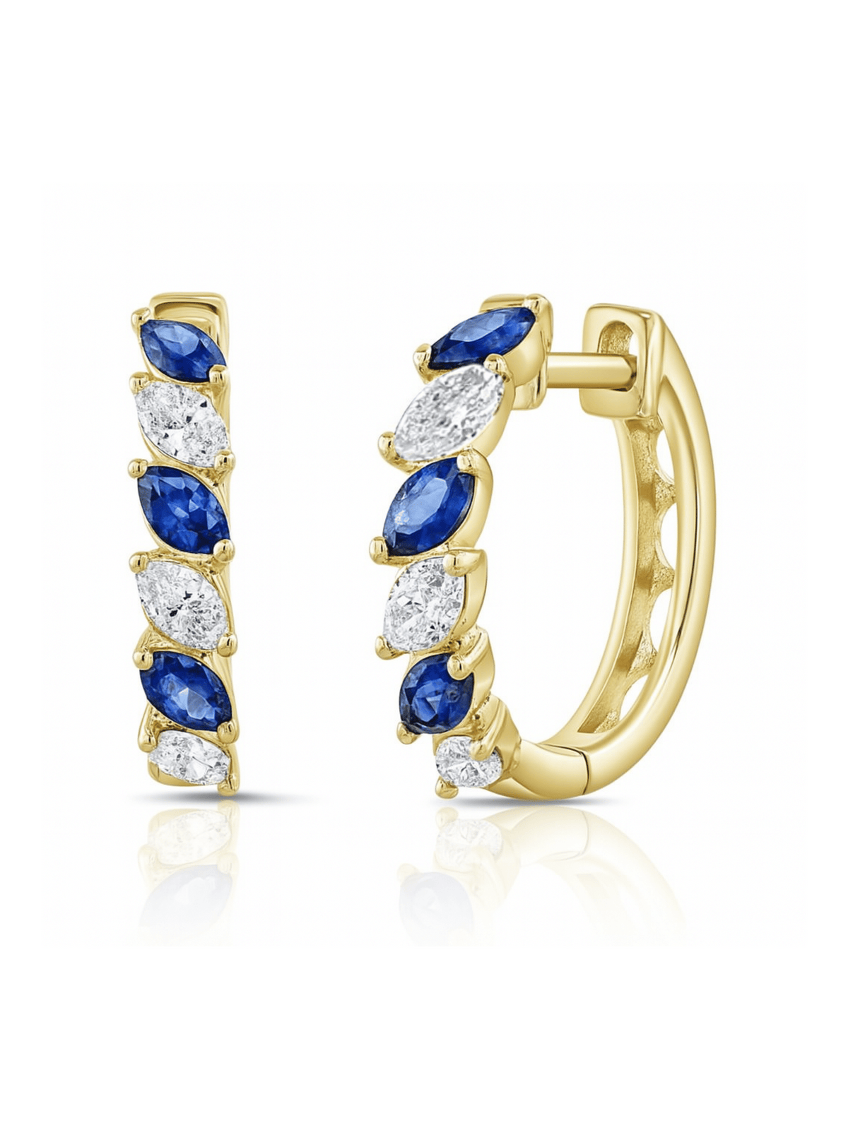 Marquise Diamond Sapphire Huggie Earrings 14K