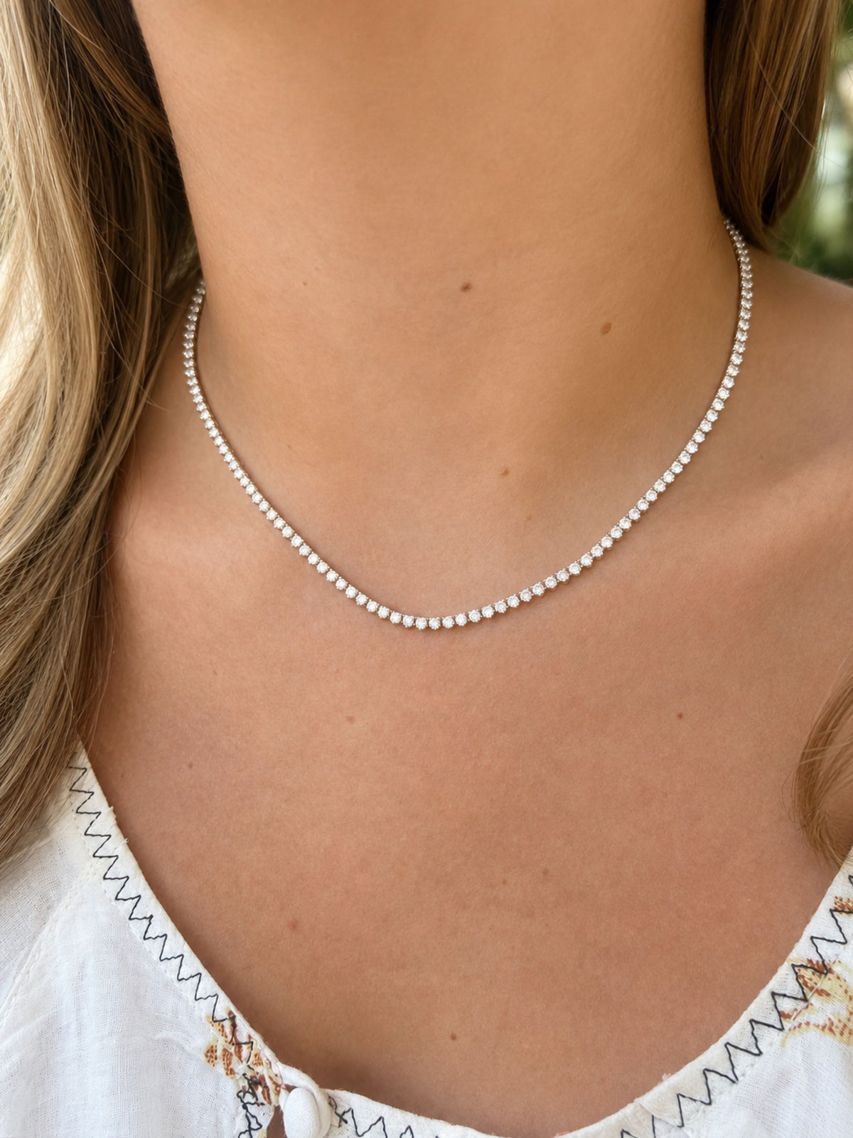 Three-Prong Diamond Tennis Necklace 14K