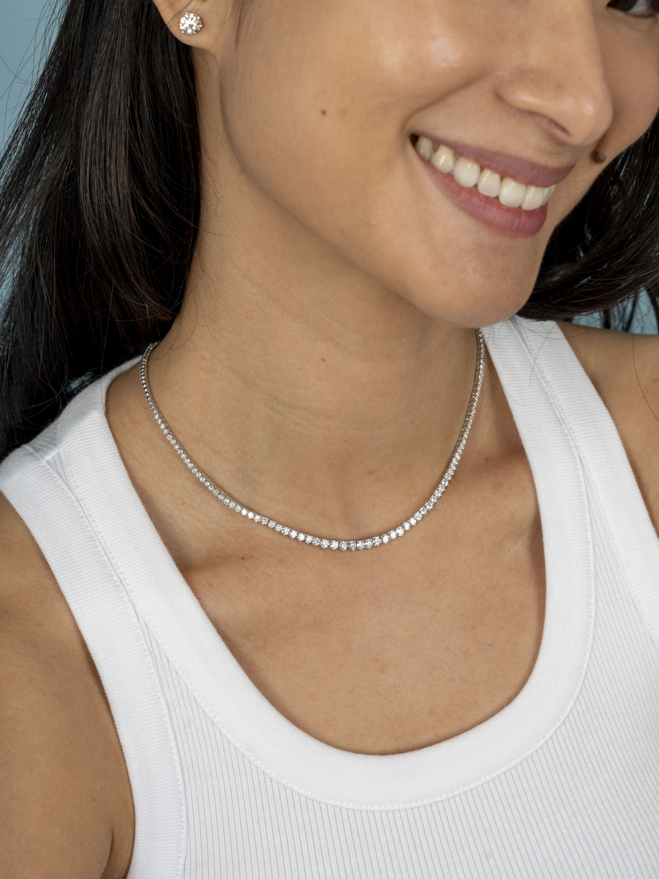 Diamond Tennis Necklace 14K Gold | LeMel 4ctw / White Gold