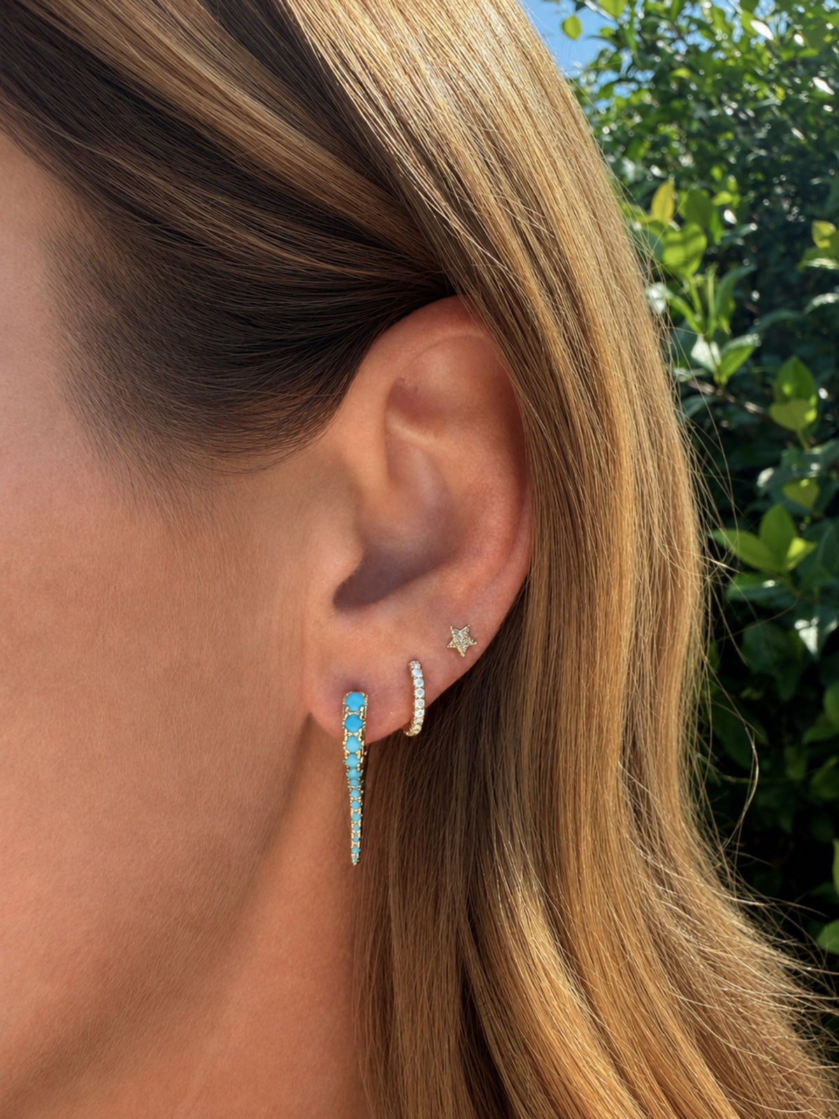Summer Turquoise Spike Huggie Earrings