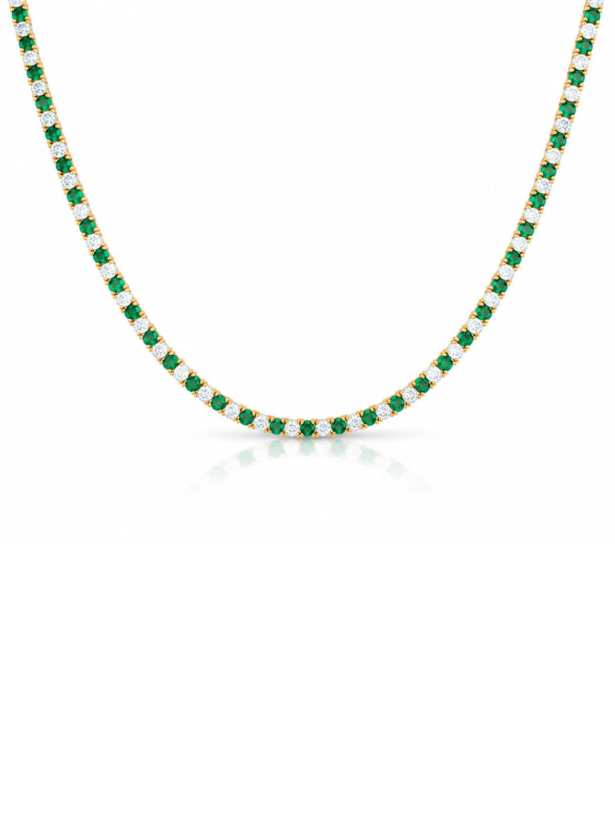 Dee Alternating Emerald and CZ Tennis Necklace