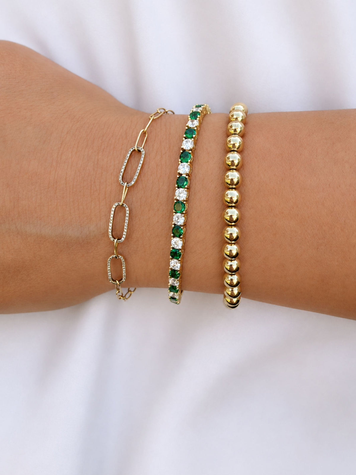 Dee Alternating Emerald and CZ Tennis Necklace + Bracelet Set