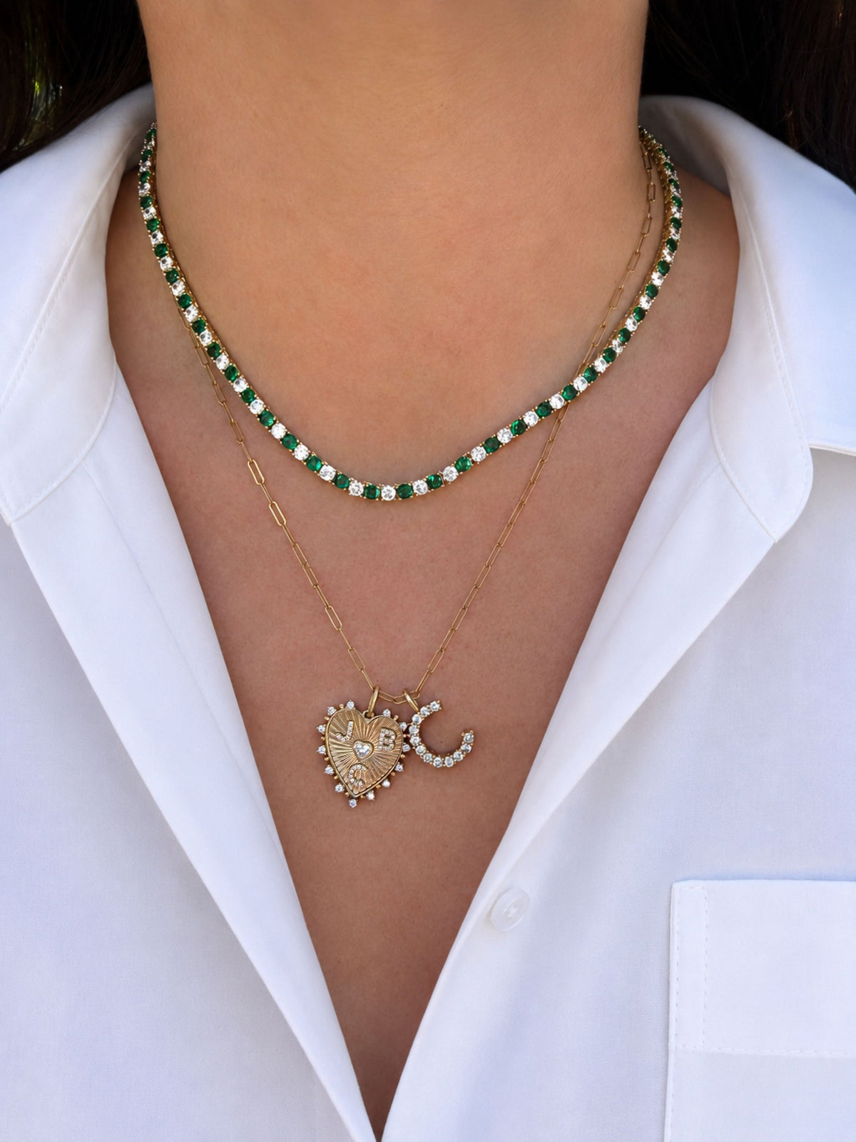 Dee Alternating Emerald and CZ Tennis Necklace